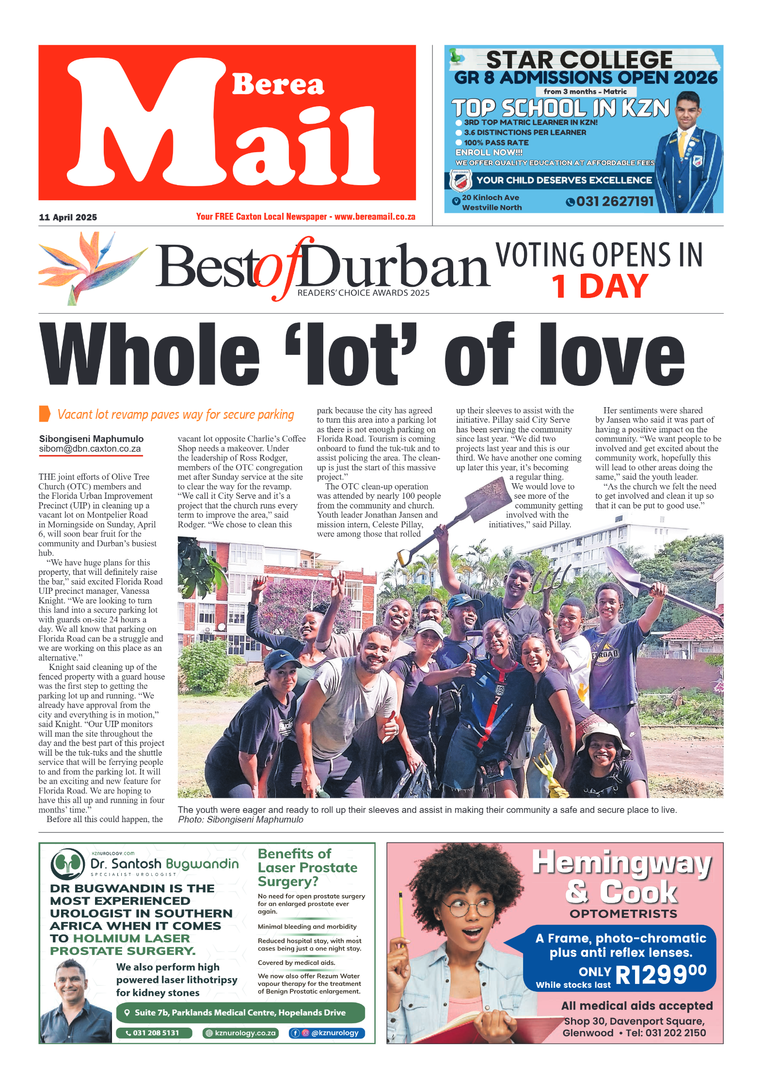 Berea Mail 11 April 2025 page 1