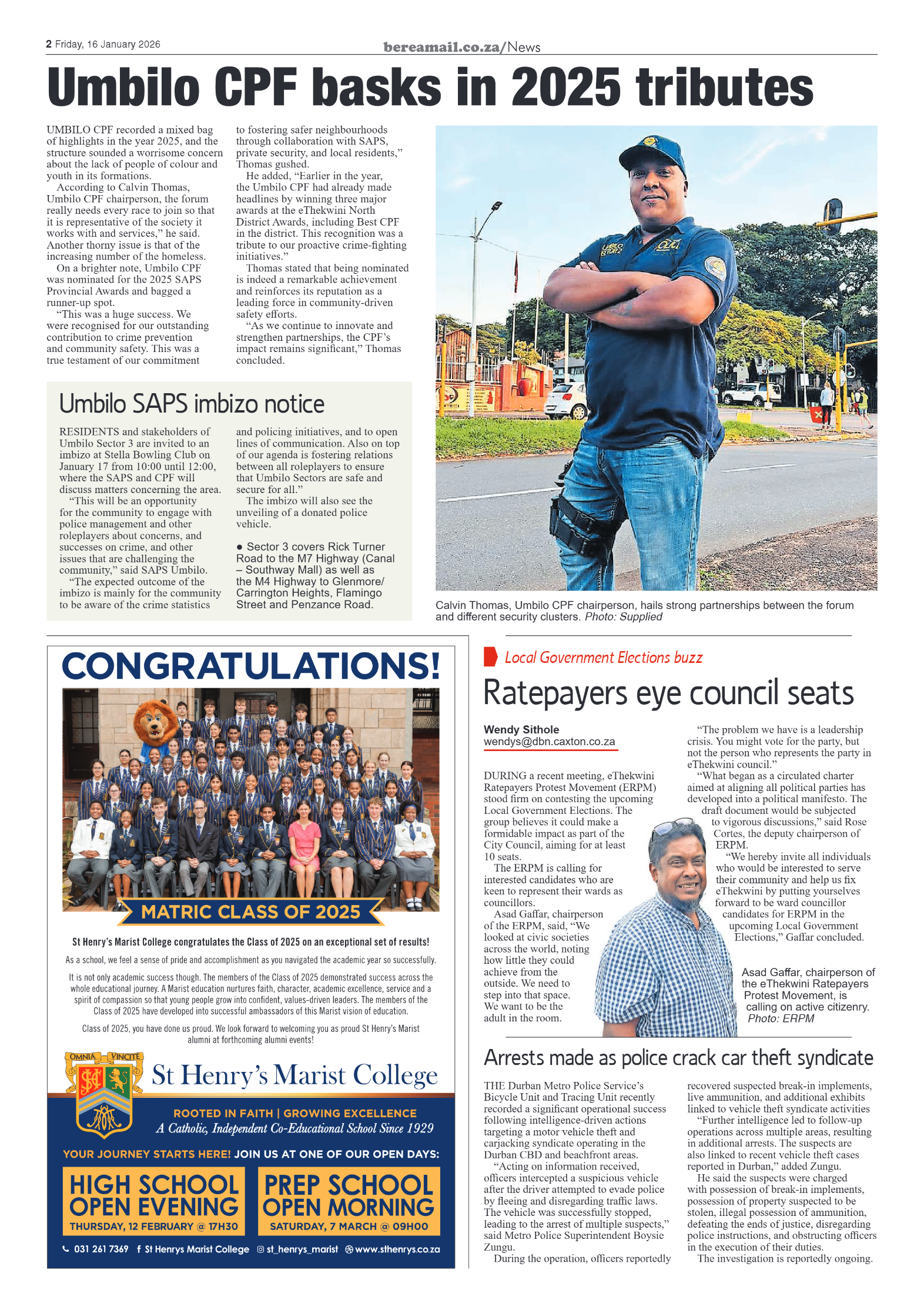 Berea Mail 16 January 2026 page 2