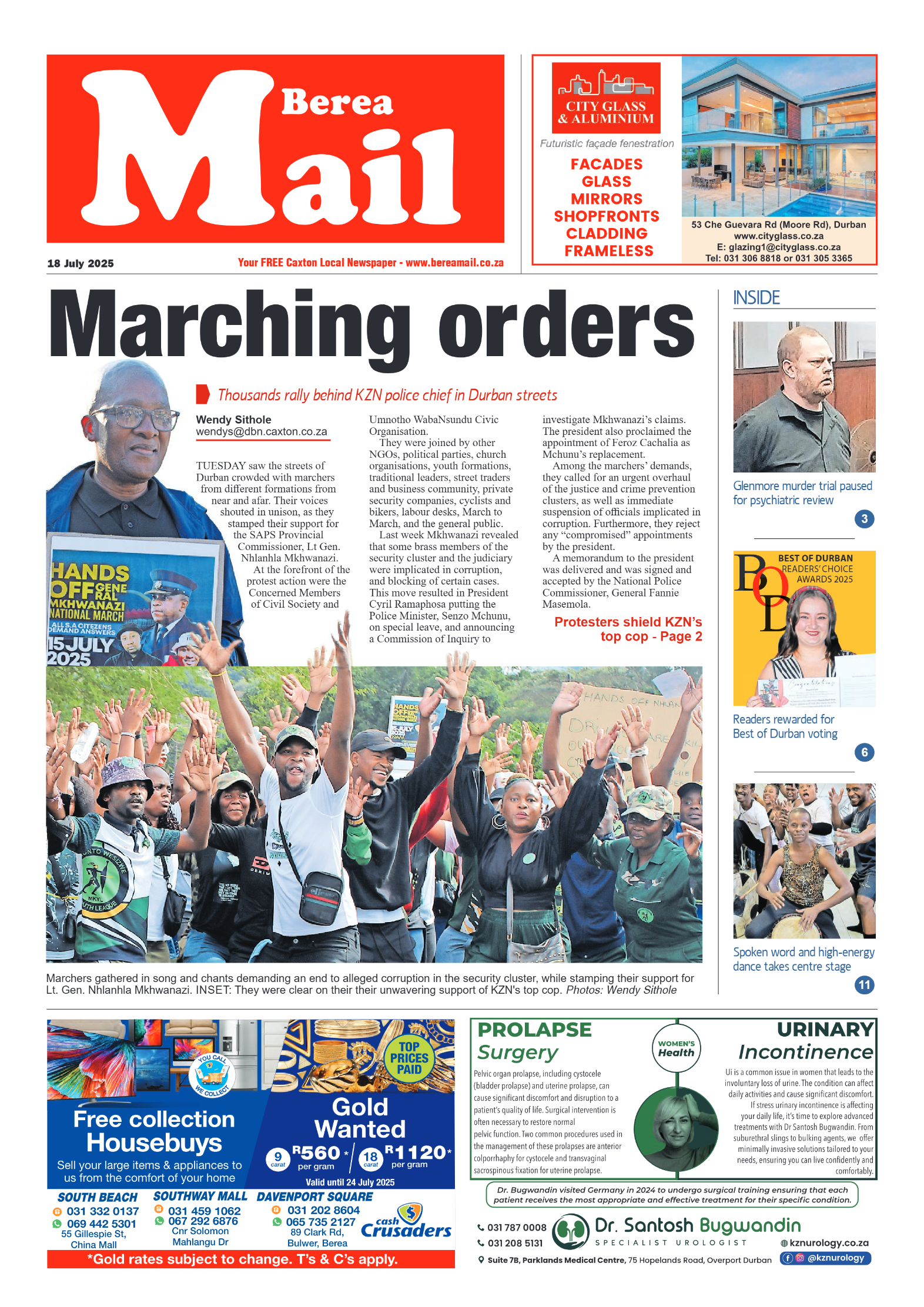 Berea Mail 18 July 2025 page 1