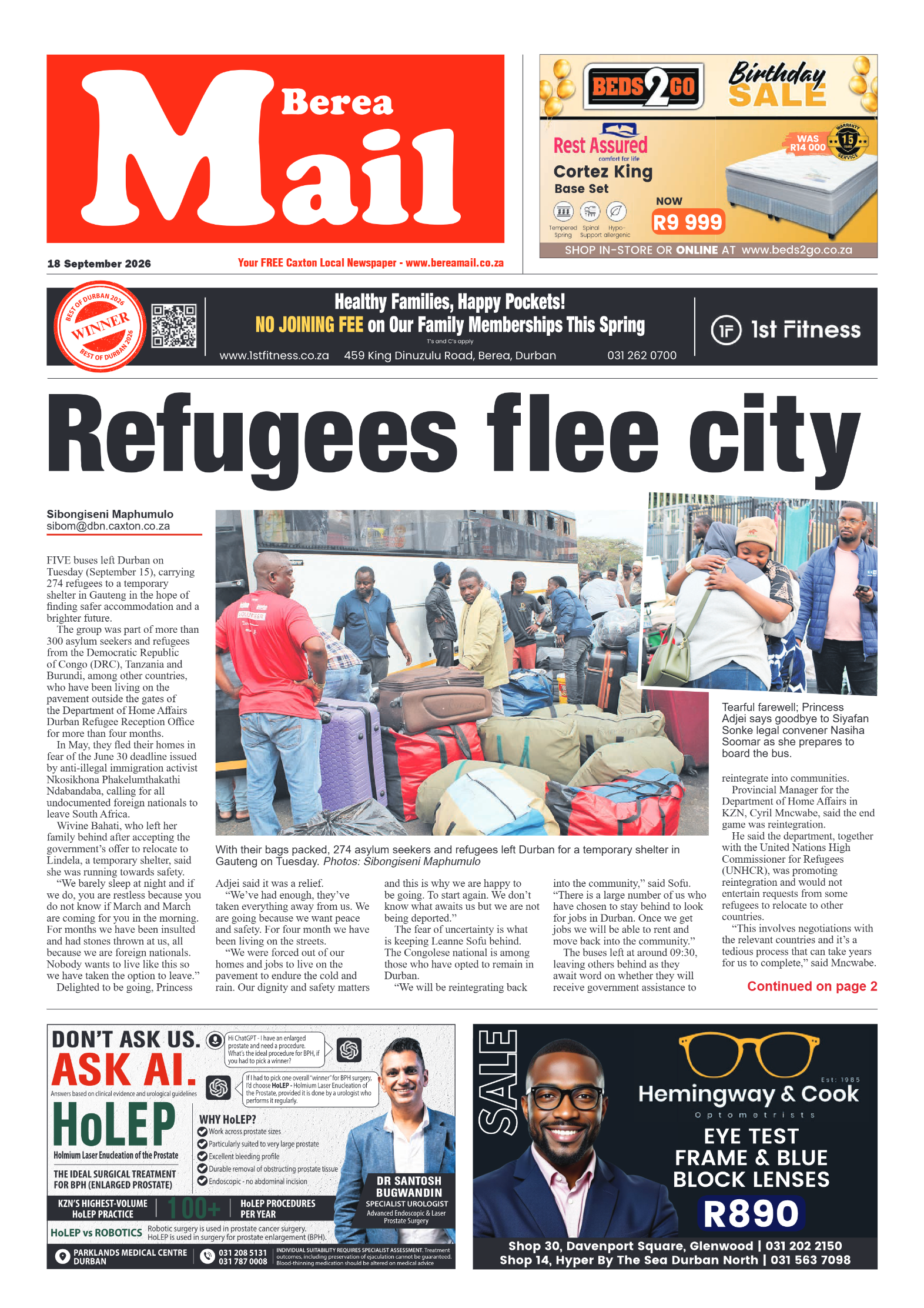Berea Mail 18 September 2026 page 1