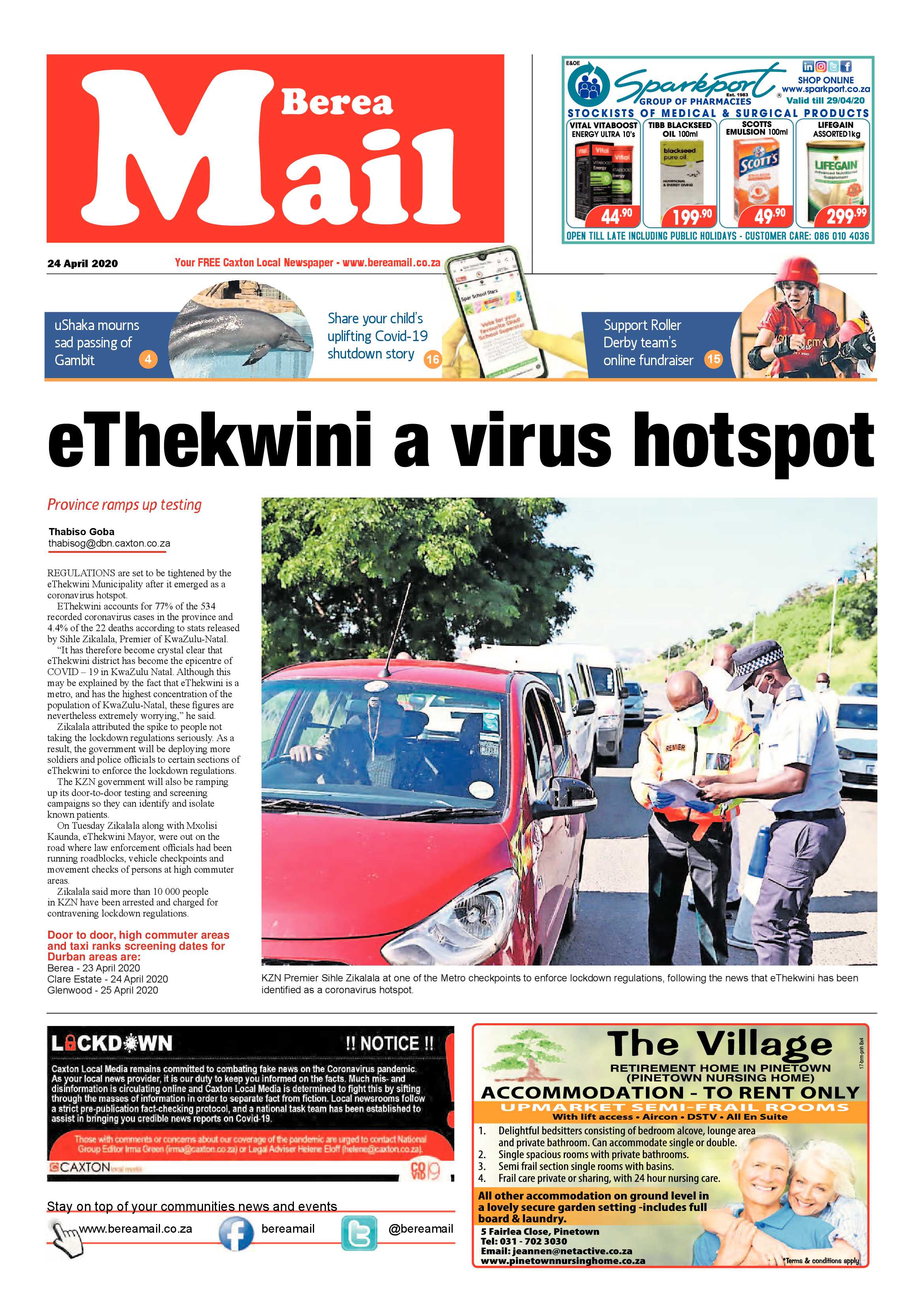 Berea Mail 24 April 2020 page 1