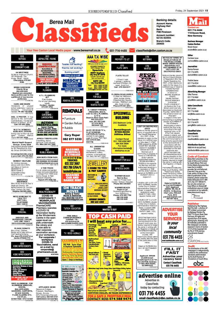 Berea Mail 24 September 2021 page 19