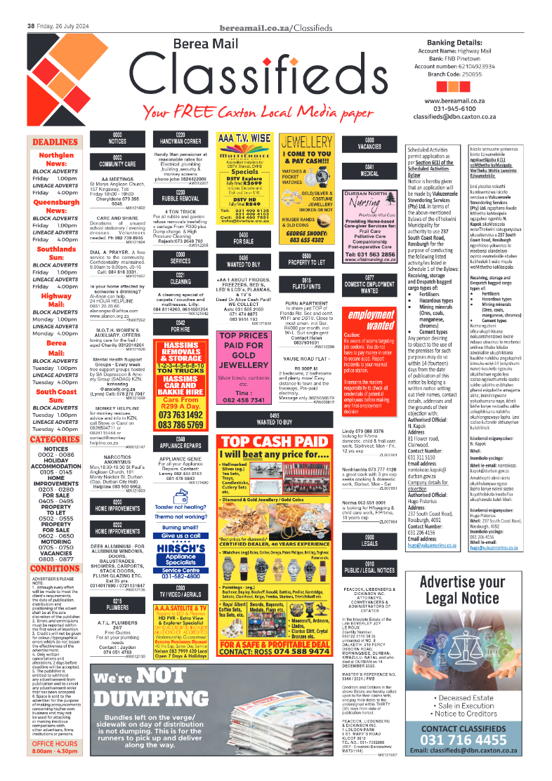 Berea Mail 26 July 2024 page 38