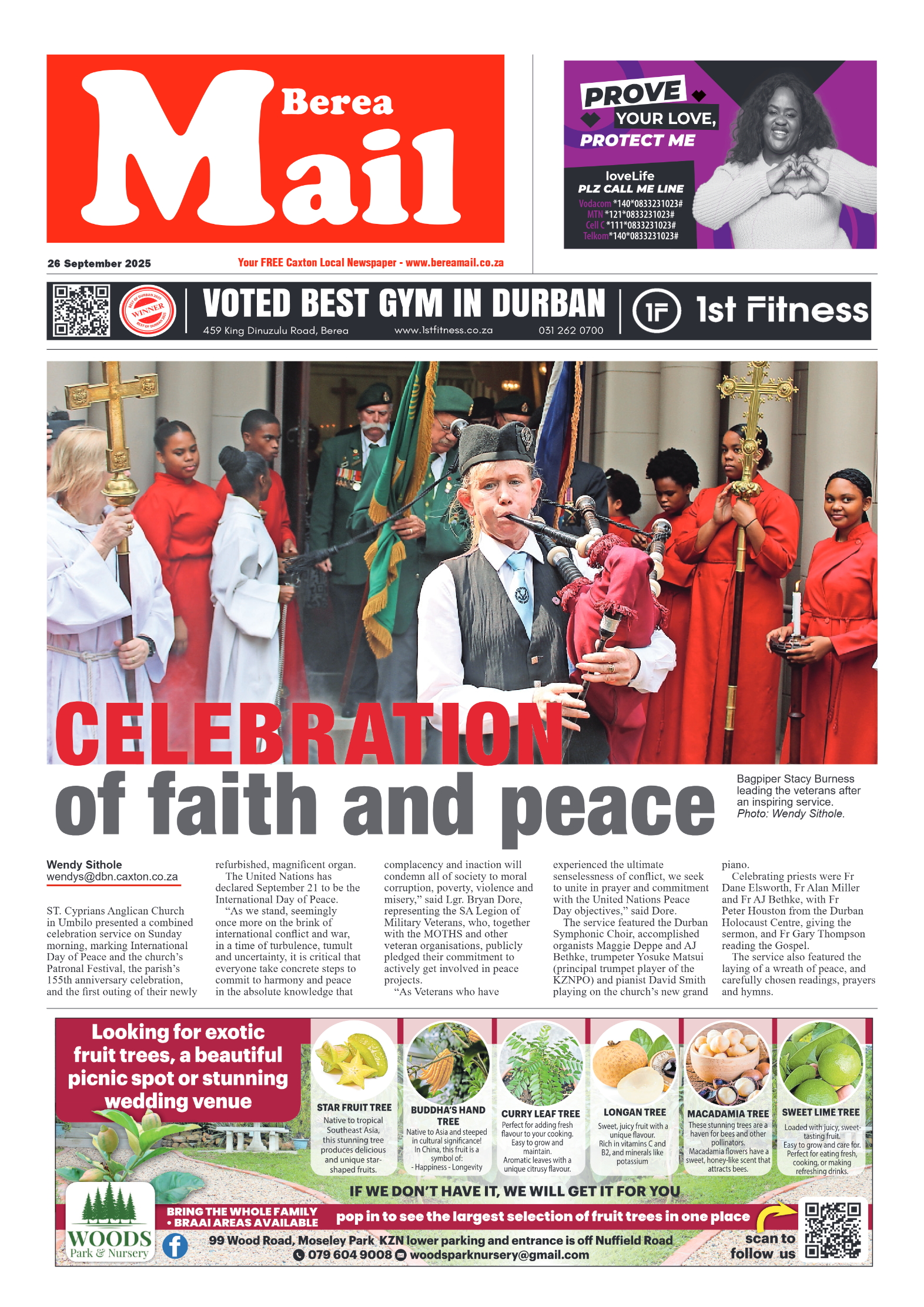 Berea Mail 26 September 2025 page 1