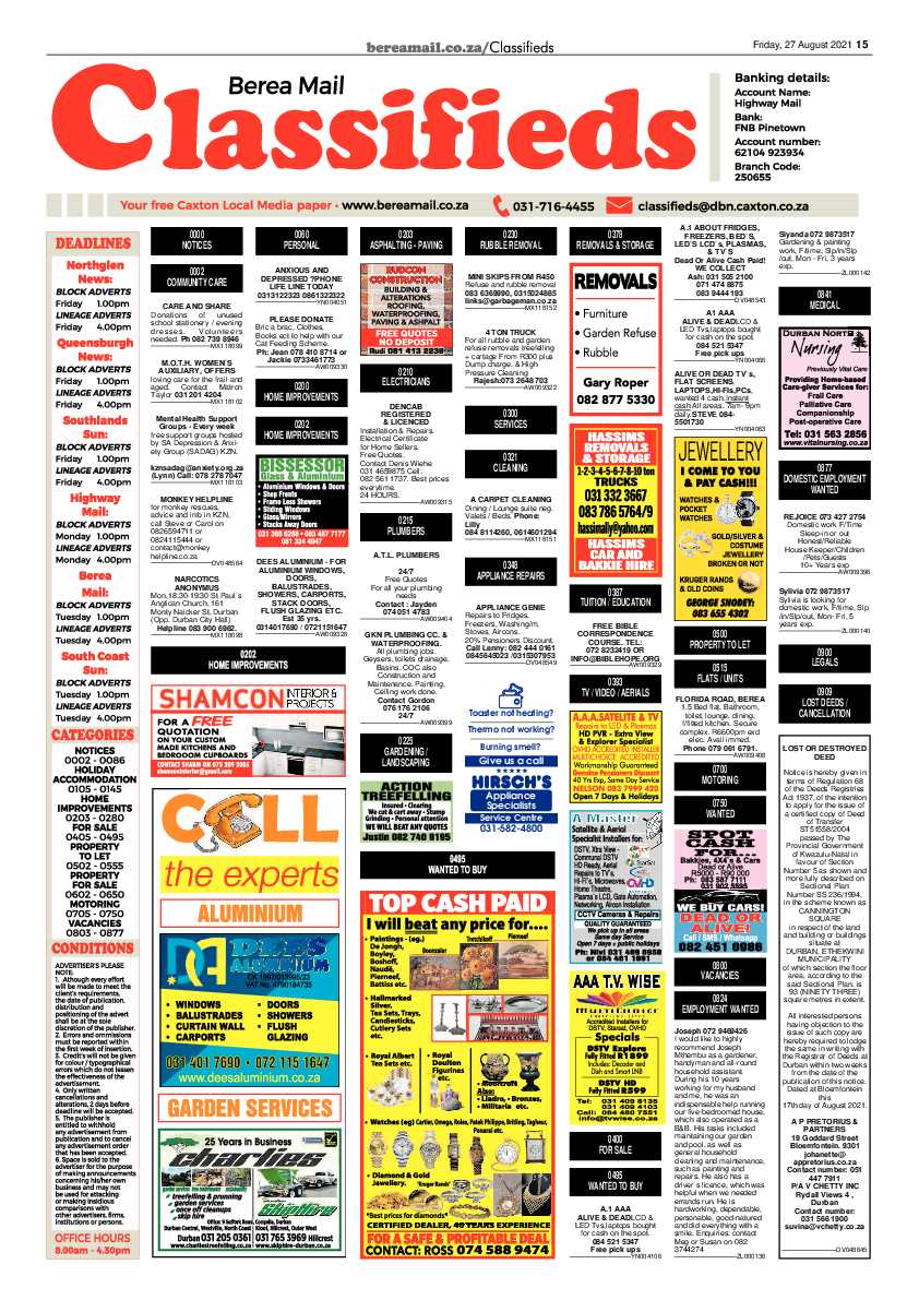 Berea Mail 27 August 2021 page 15