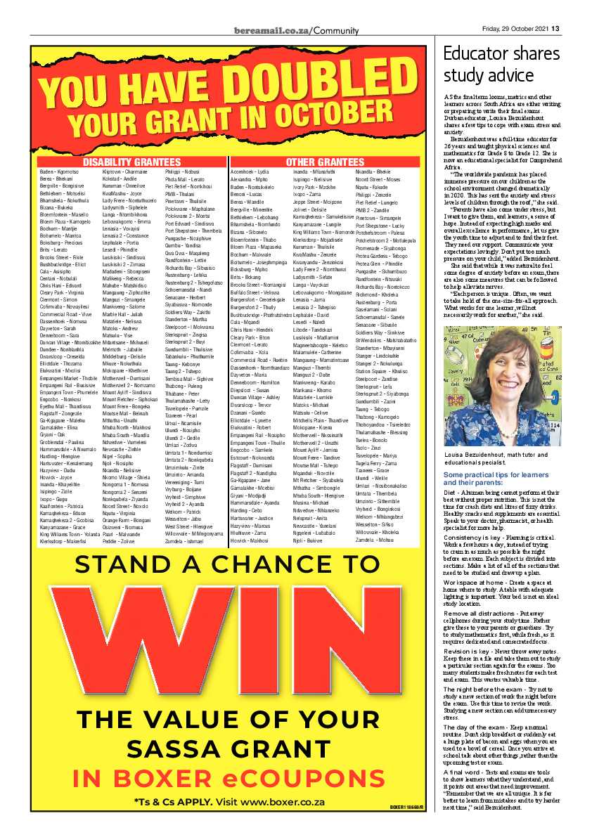 Berea Mail 29 October 2021 page 13