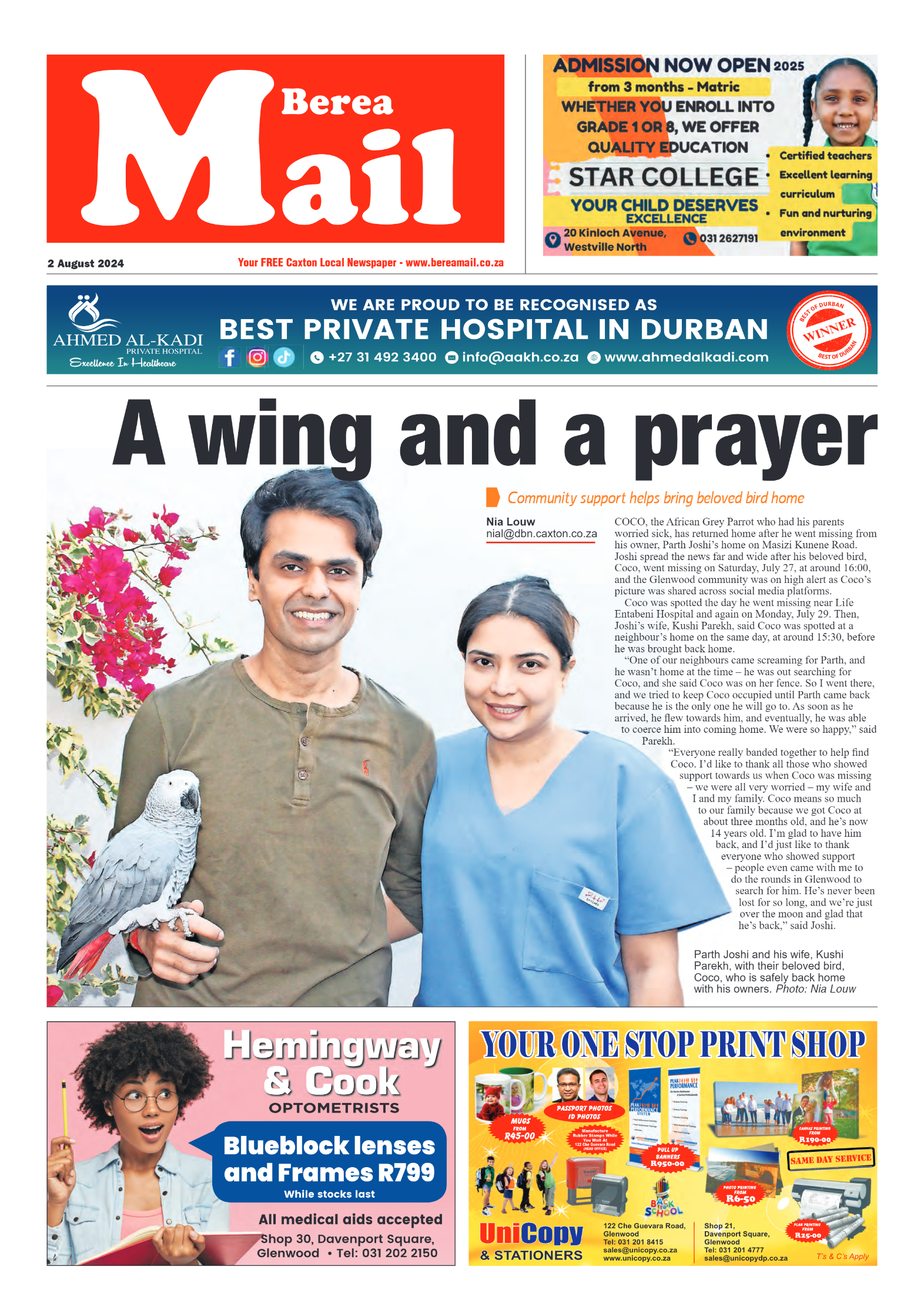Berea Mail 2 August 2024 page 1
