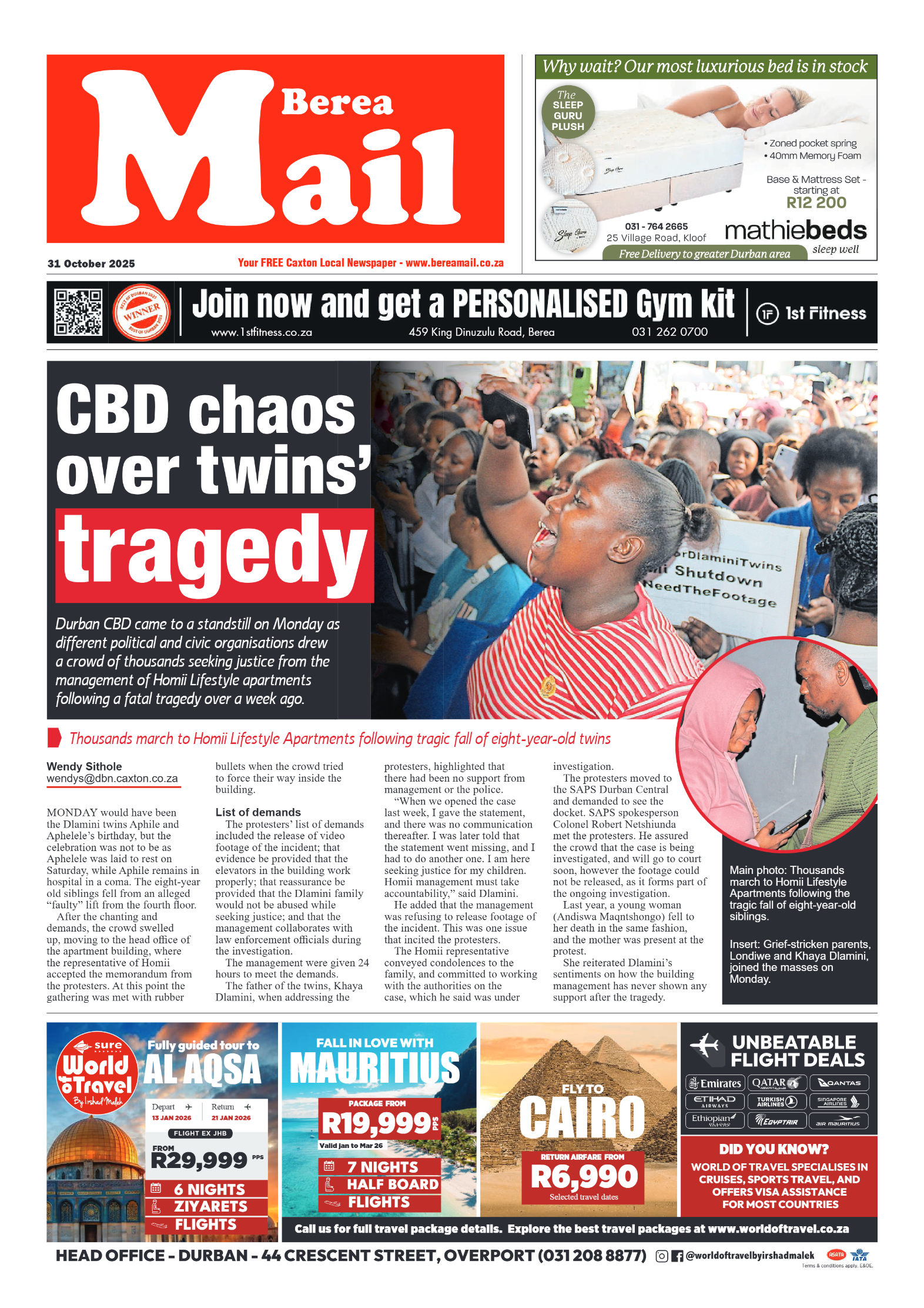 Berea Mail 31 October 2025 page 1