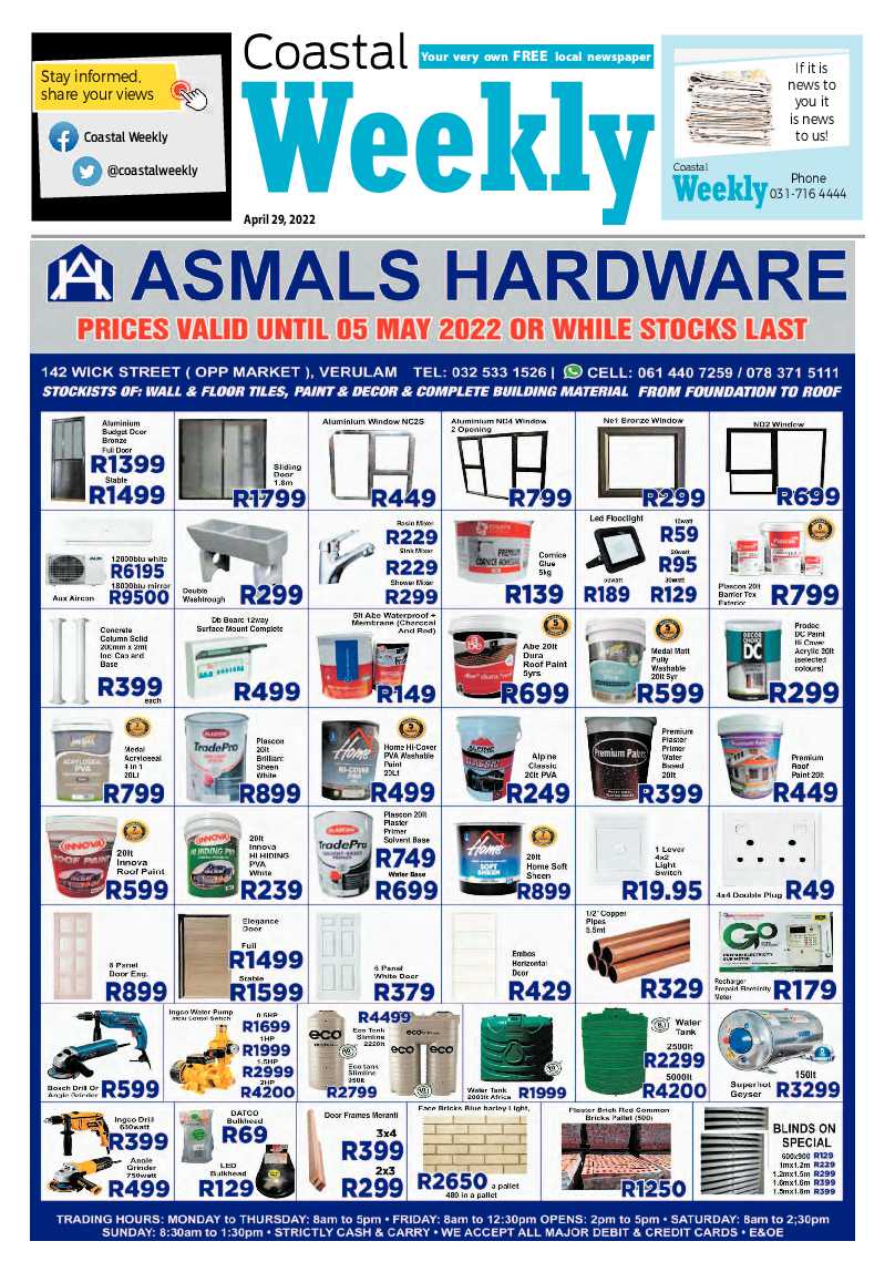 Coastal Weekly 29 April 2022 page 1