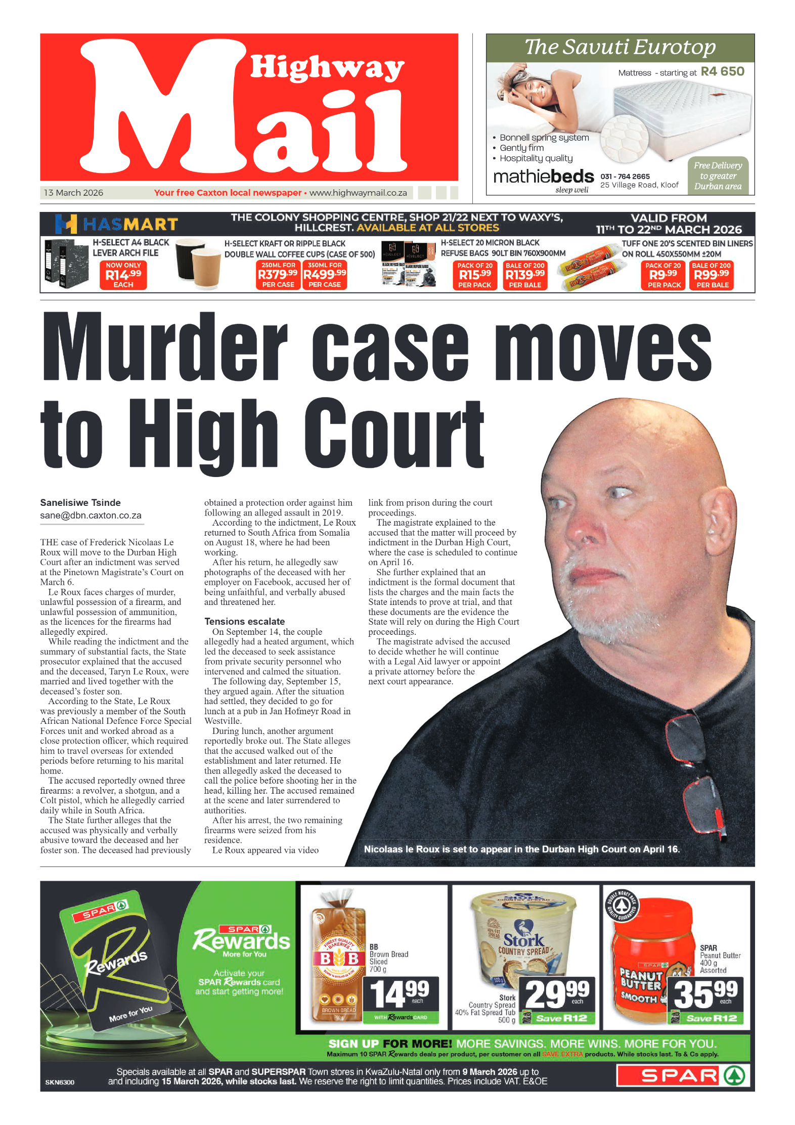 Highway Mail 13 March 2026 page 1