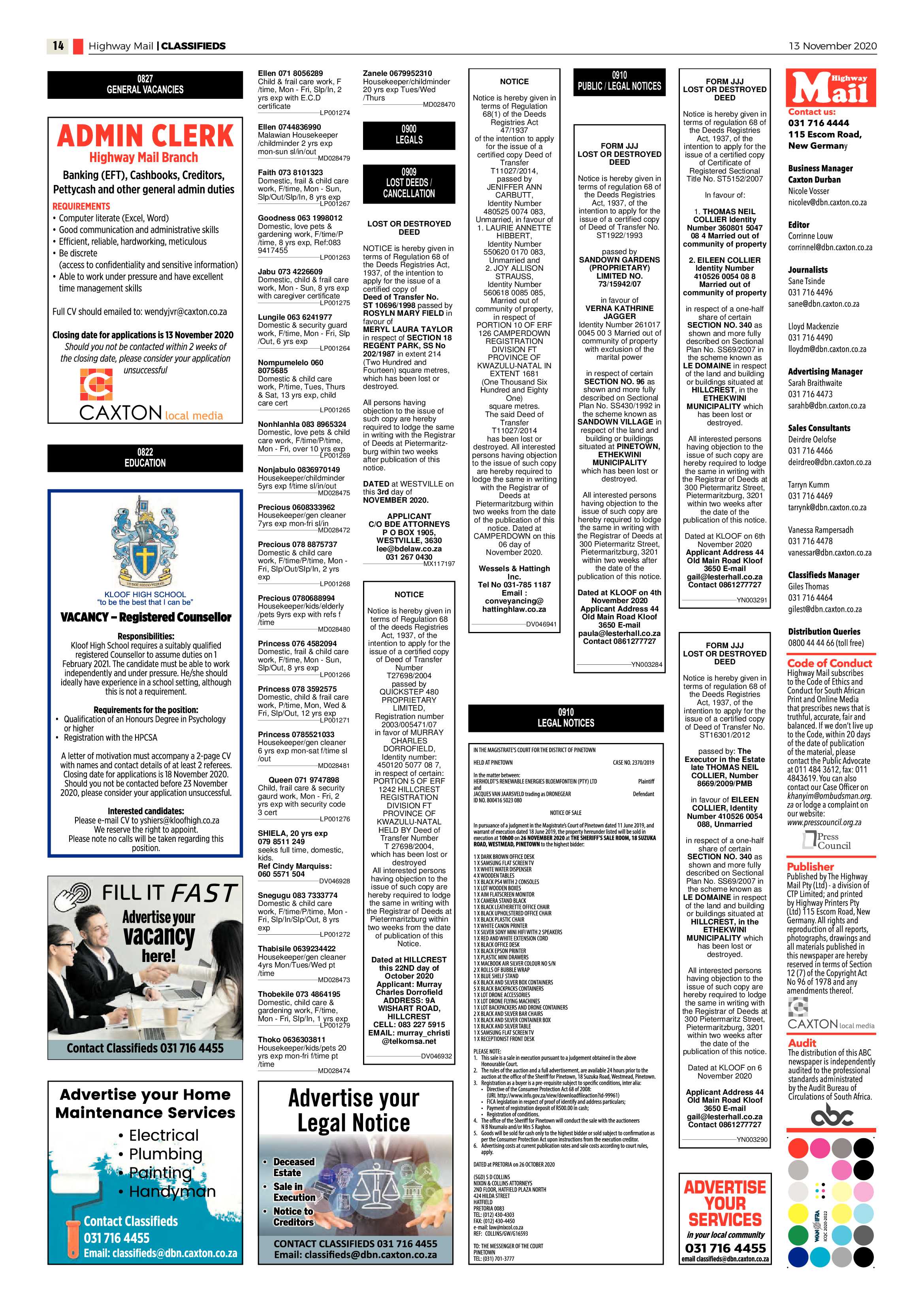 Highway Mail 13 November 2020 page 14