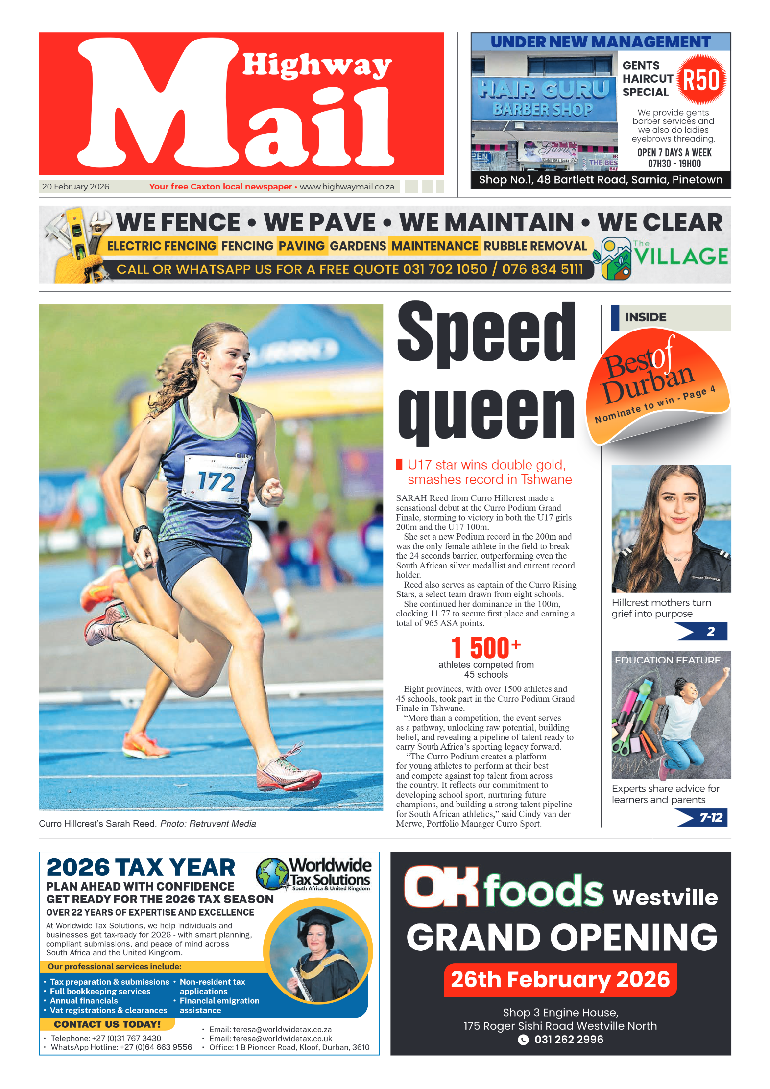 Highway Mail 20 February 2026 page 1
