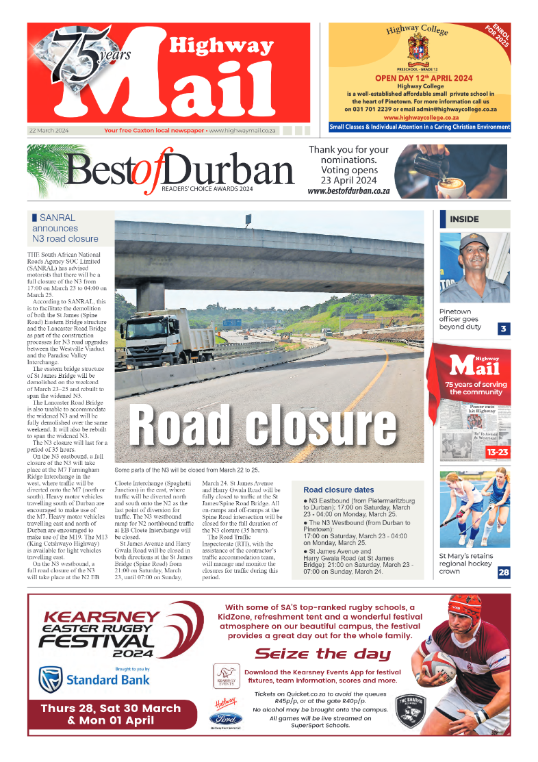 Highway Mail 22 March 2024 page 1