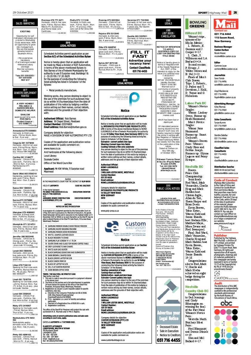 Highway Mail 29 October 2021 page 39
