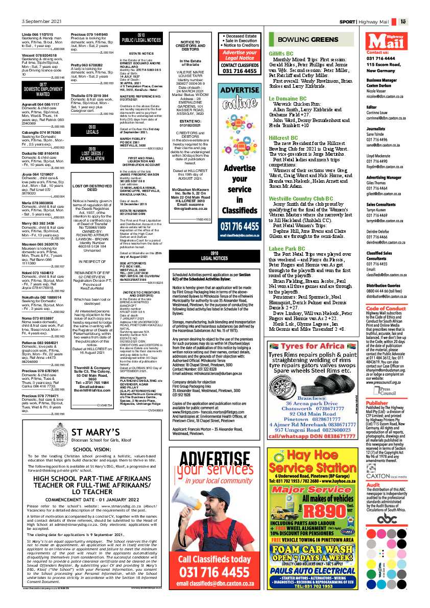 Highway Mail 3 September 2021 page 15