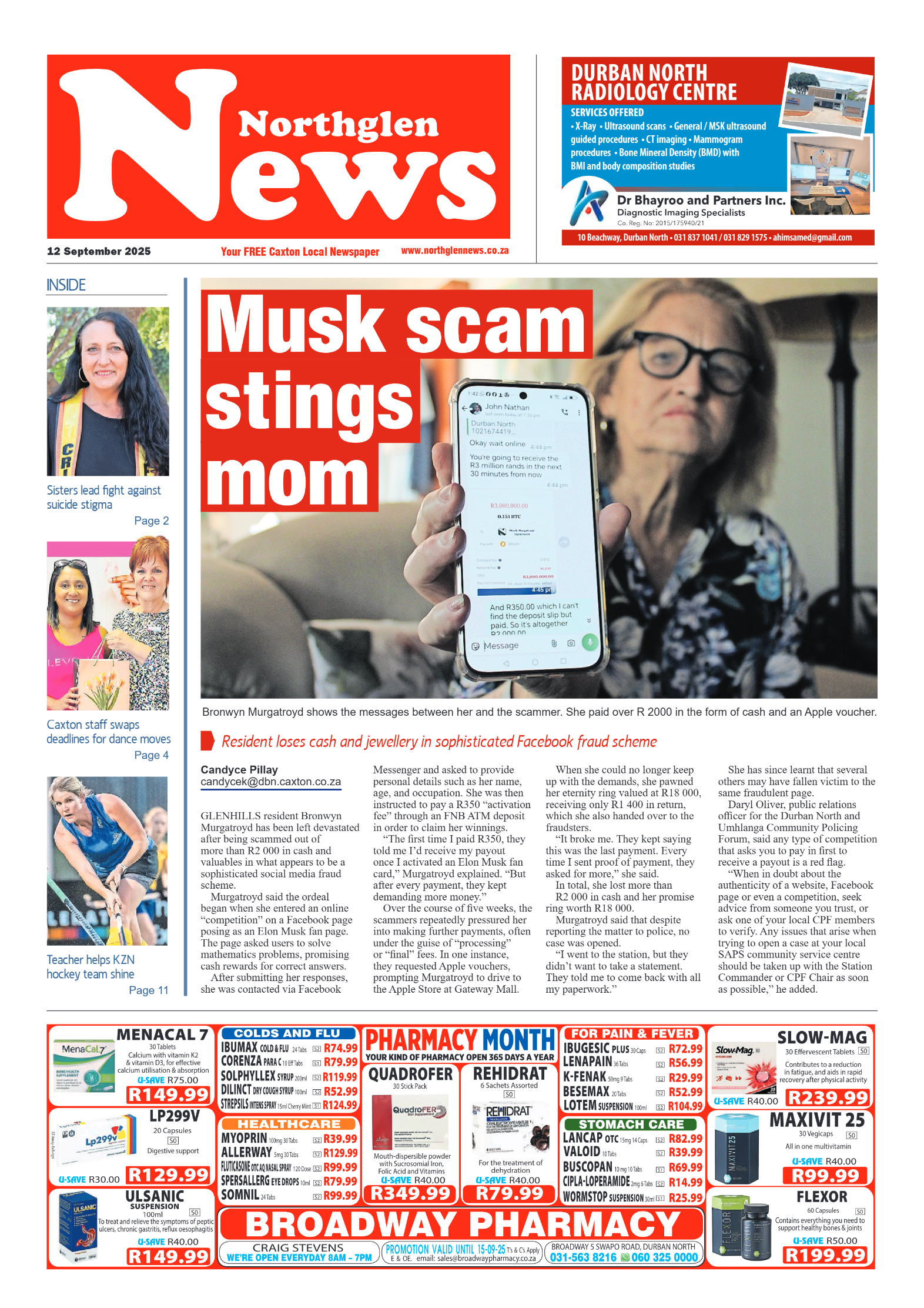 Northglen News 12 September 2025 page 1