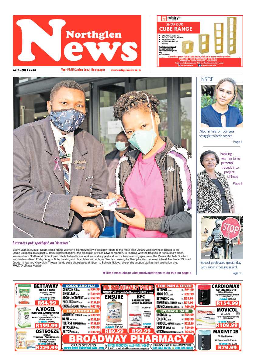 Northglen News 13 August 2021 page 1