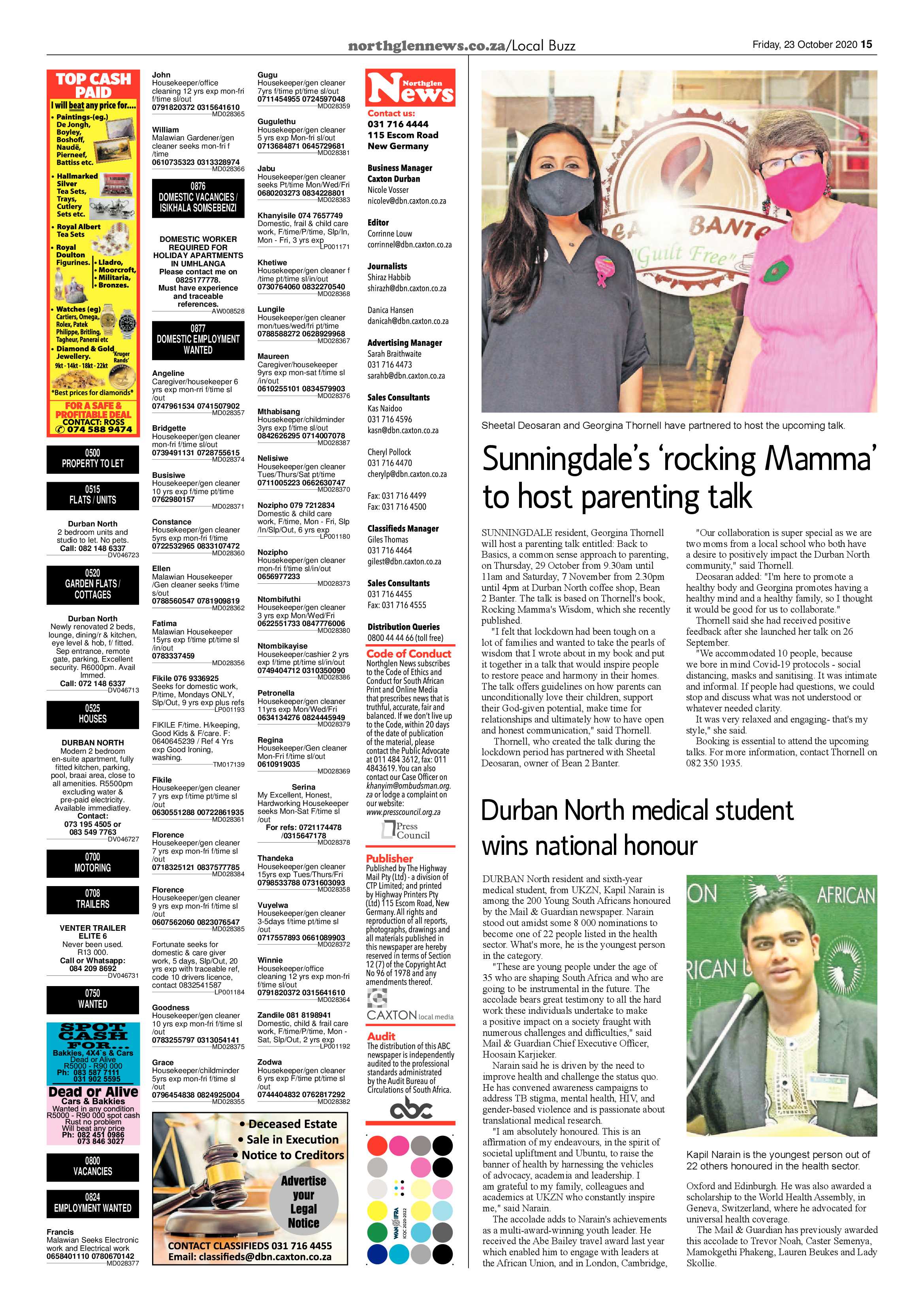 Northglen News 23 October 2020 page 15