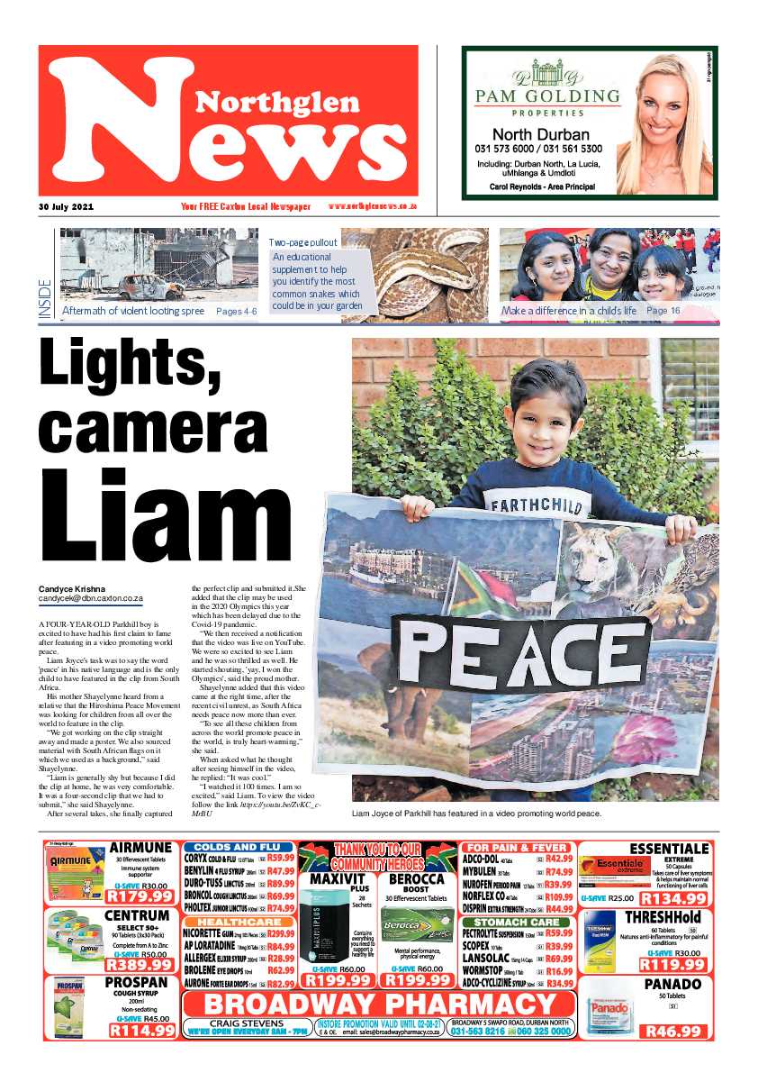 Northglen News 30 July 2021 page 1