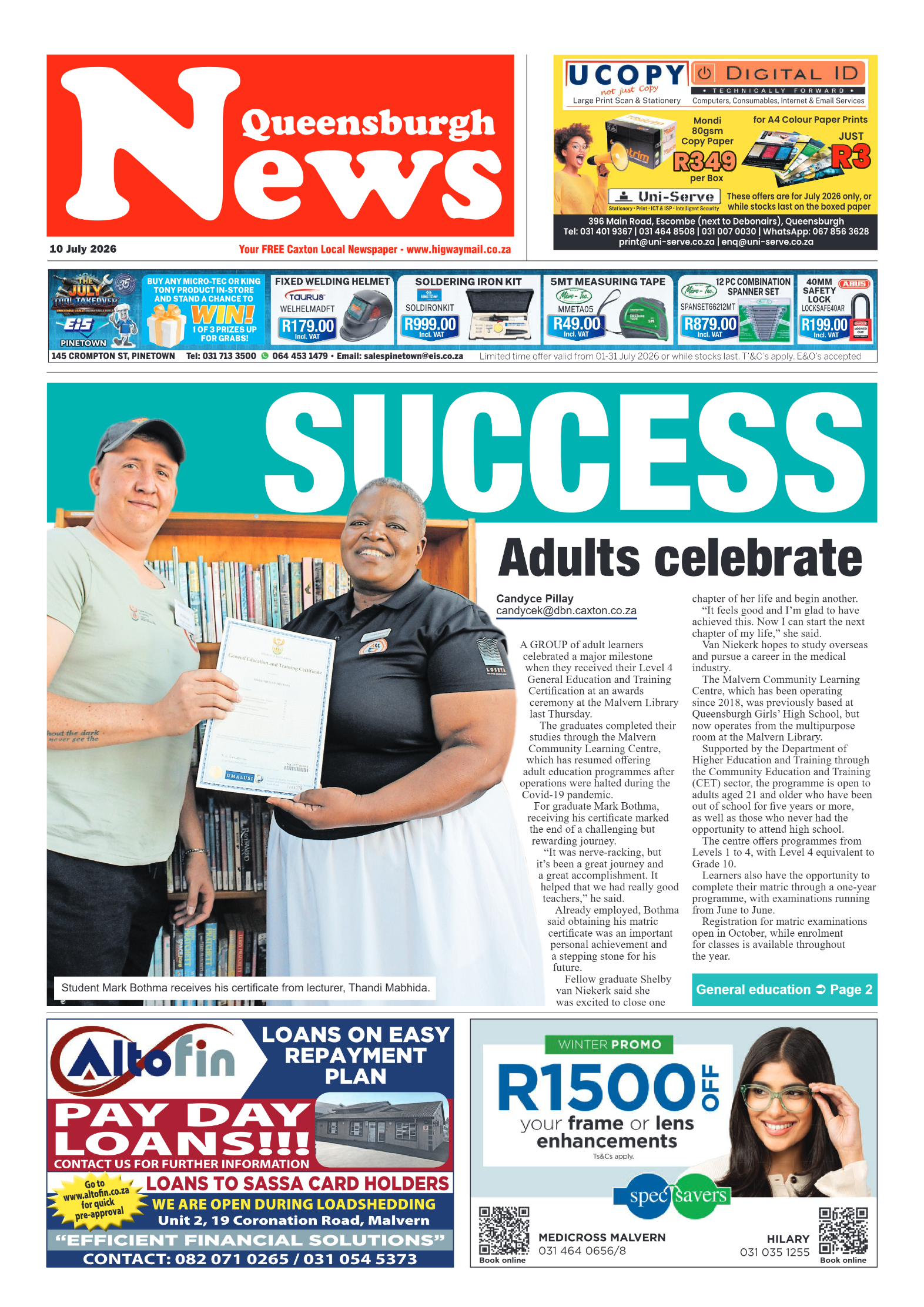 Queensburgh News 10 July 2026 page 1