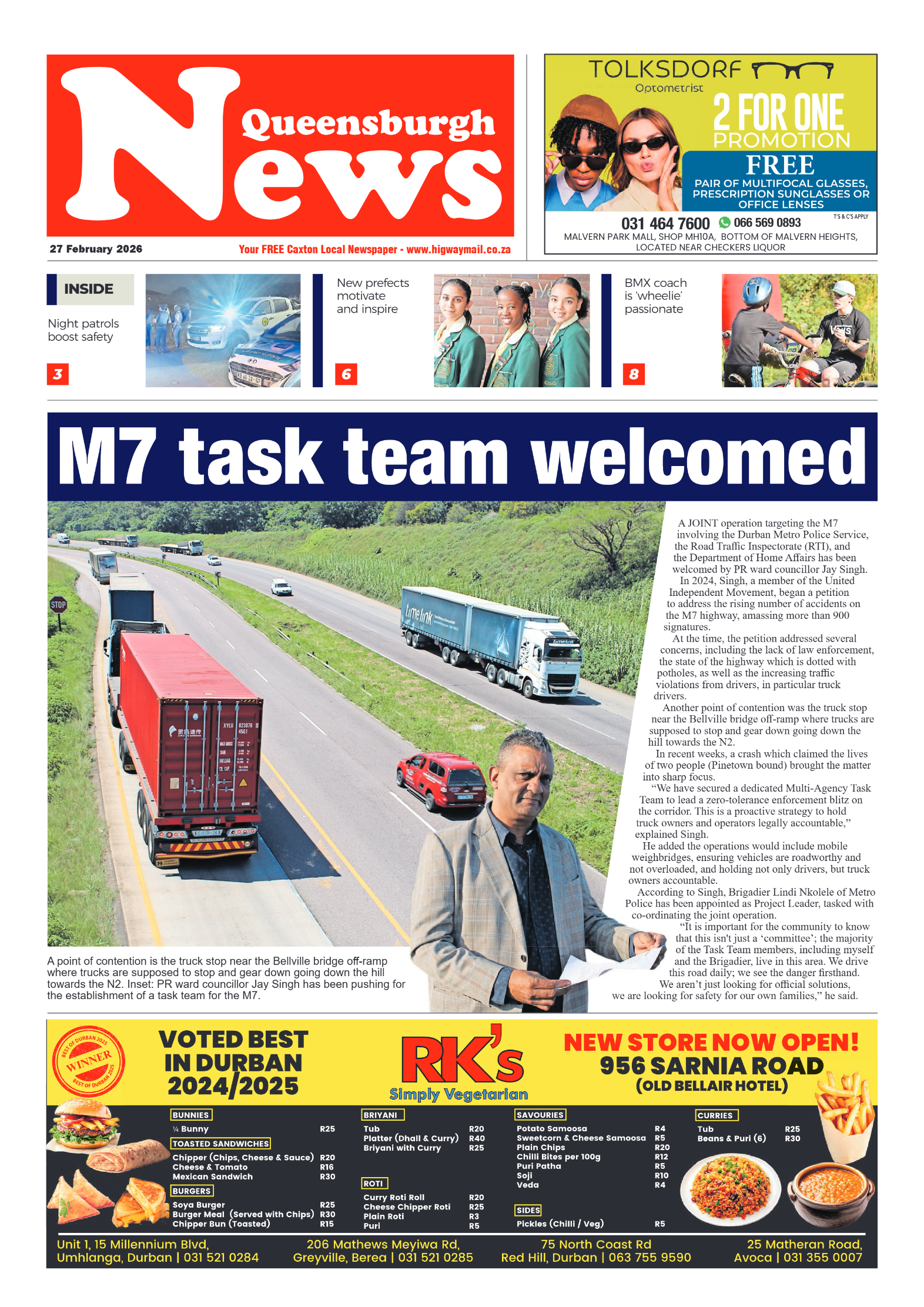 Queensburgh News 27 February 2026 page 1