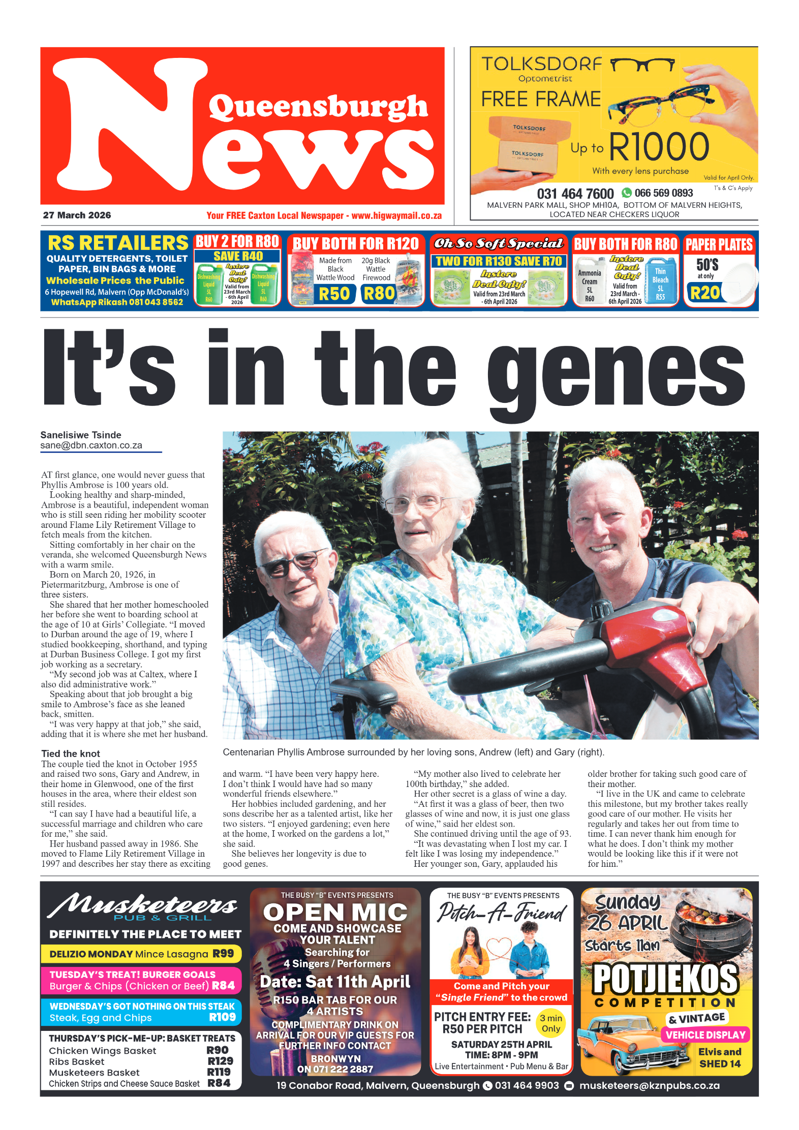 Queensburgh News 27 March 2026 page 1
