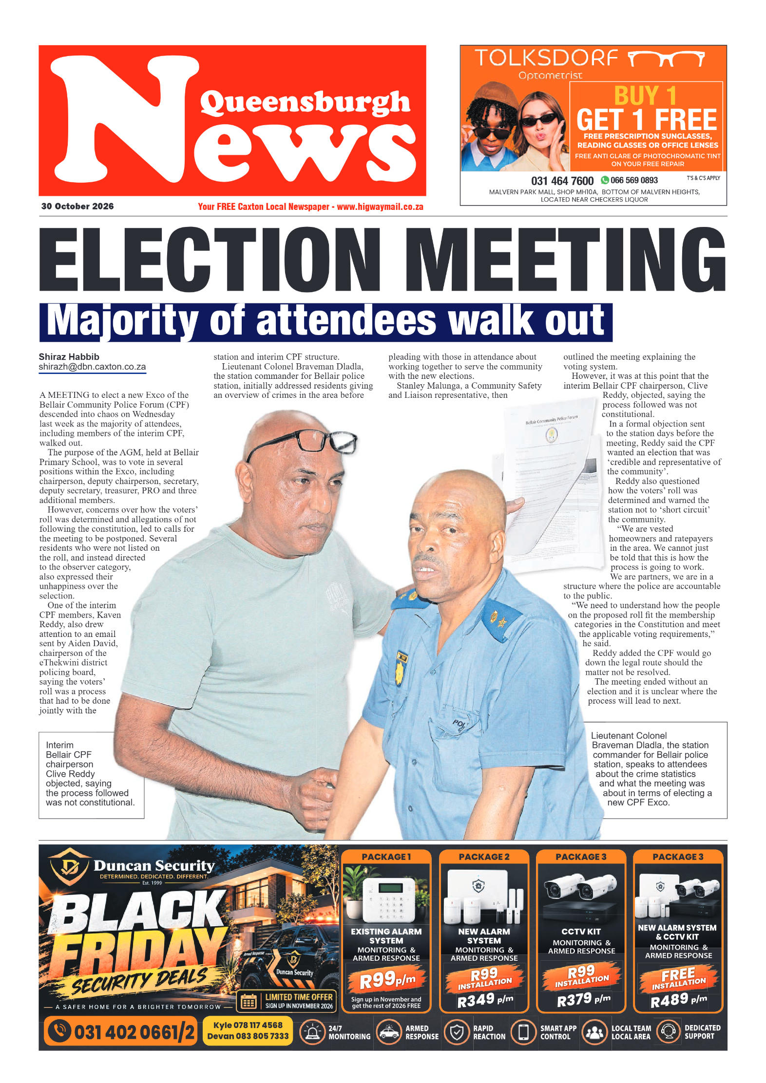 Queensburgh News 30 October 2026 page 1