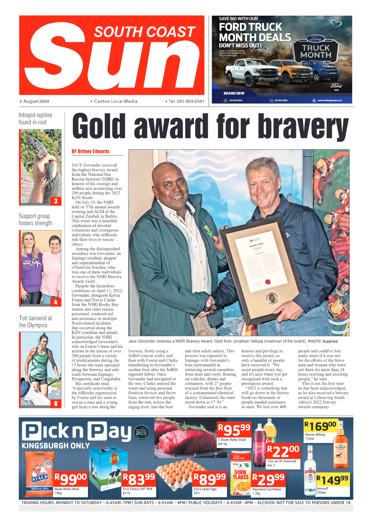South Coast Sun 2 August 2024 page 1