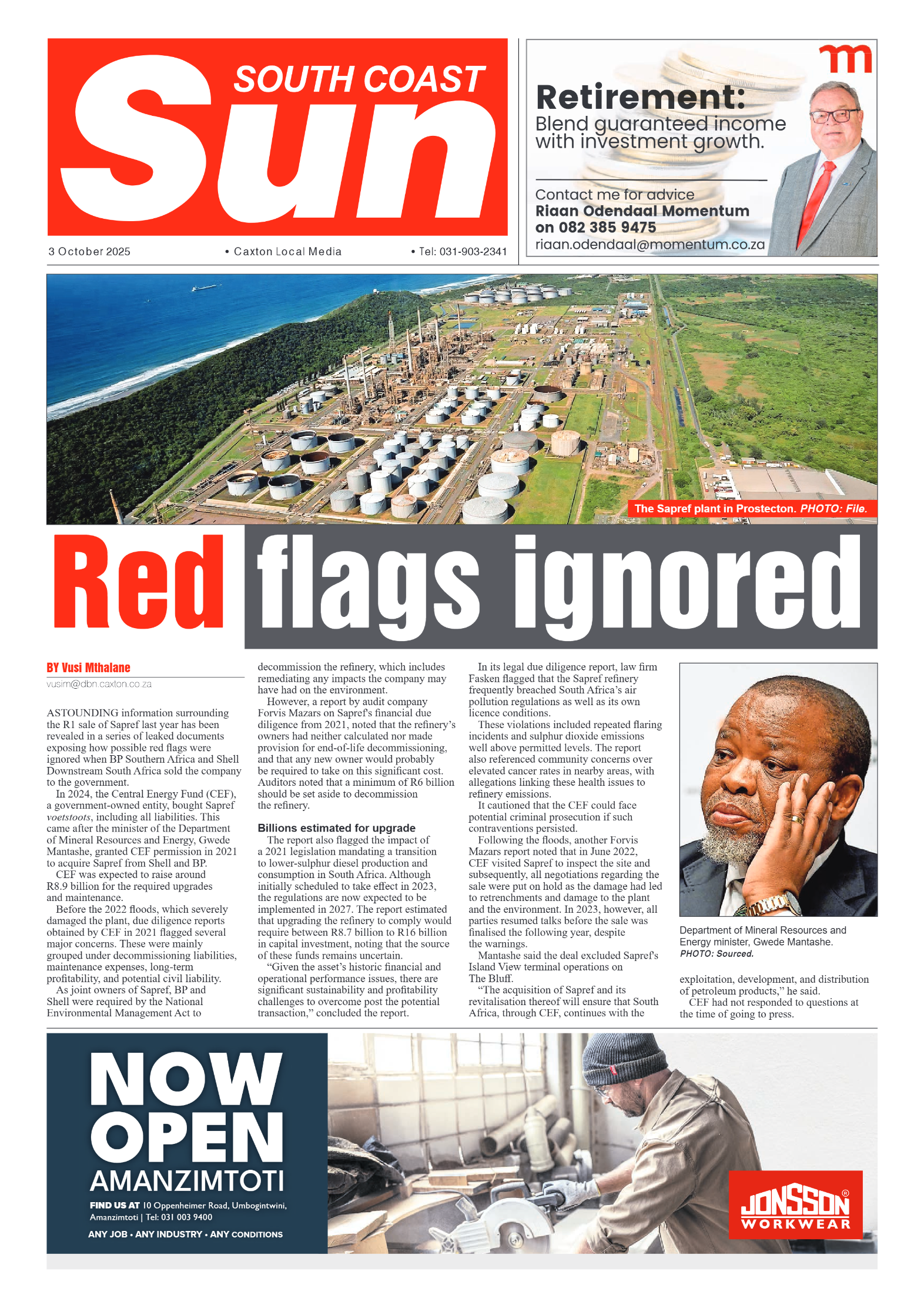 South Coast Sun 03 October 2025 page 1