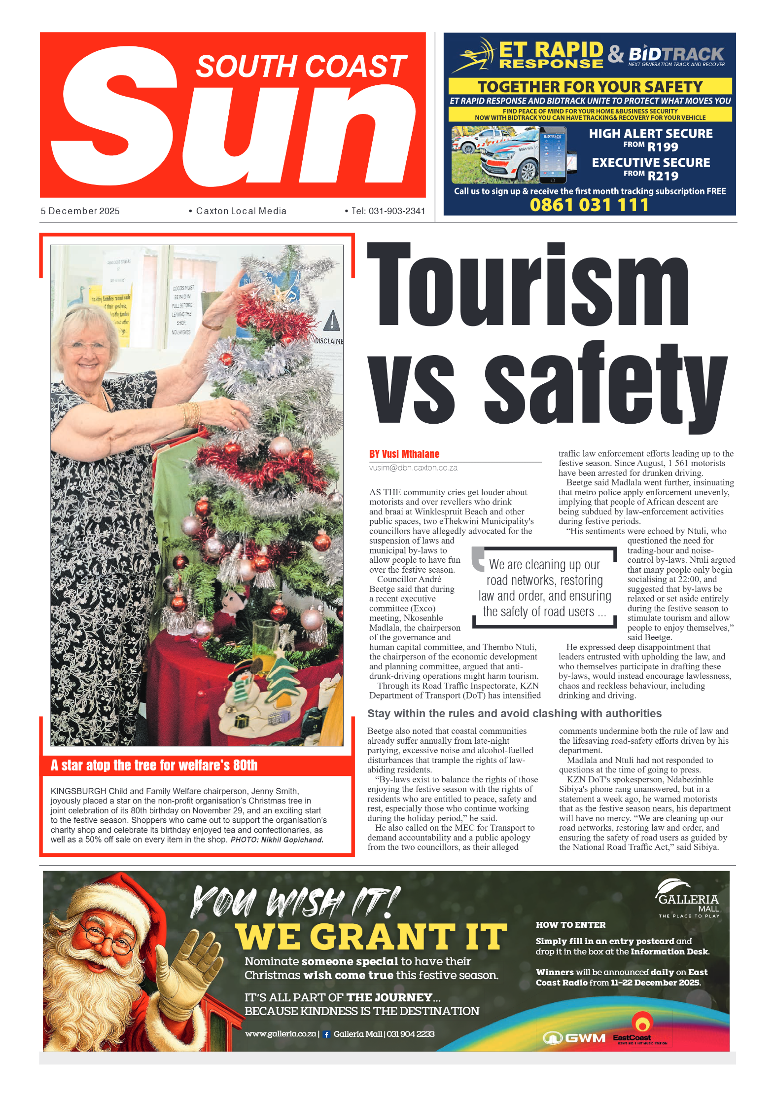 South Coast Sun 05 December 2025 page 1