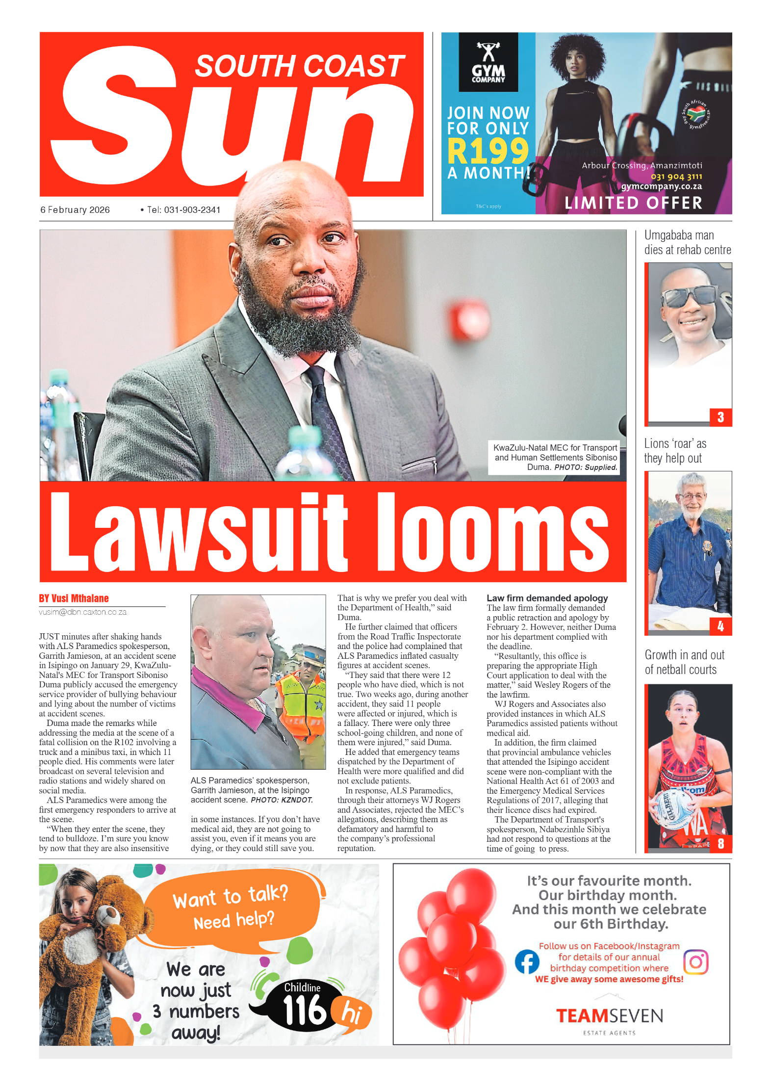 South Coast Sun 06 February 2026 page 1