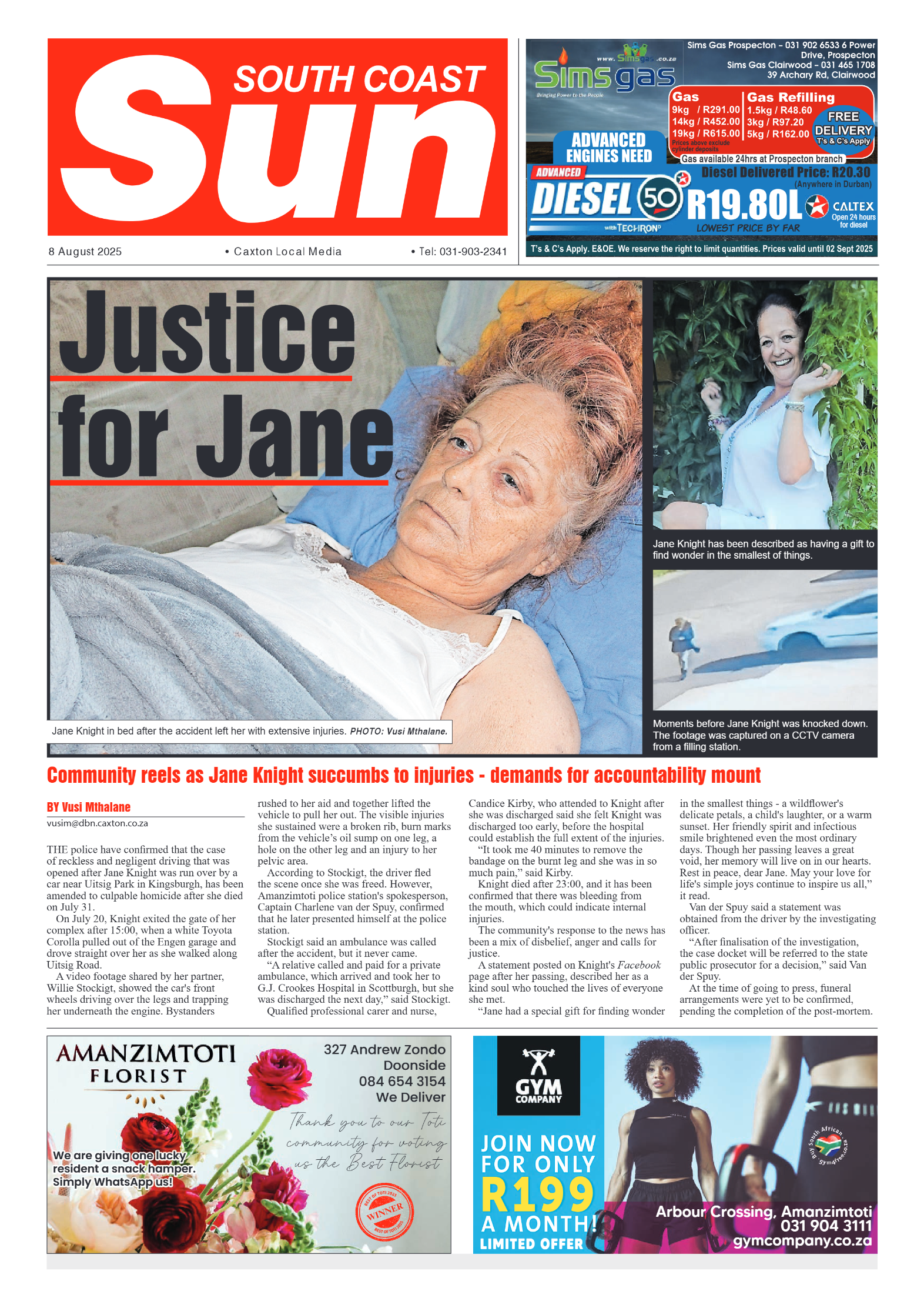 South Coast Sun 08 August 2025 page 1