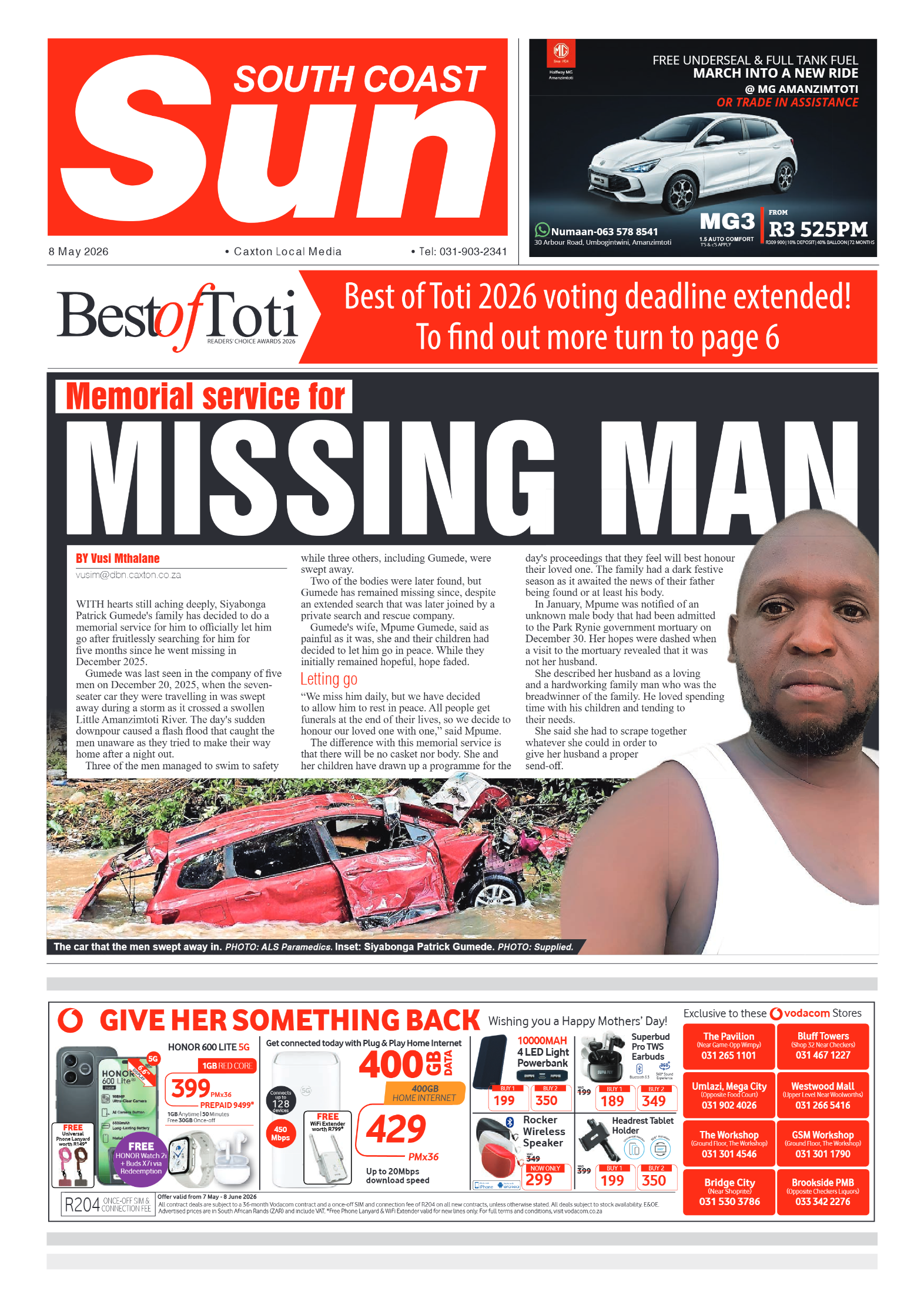 South Coast Sun 08 May 2026 page 1