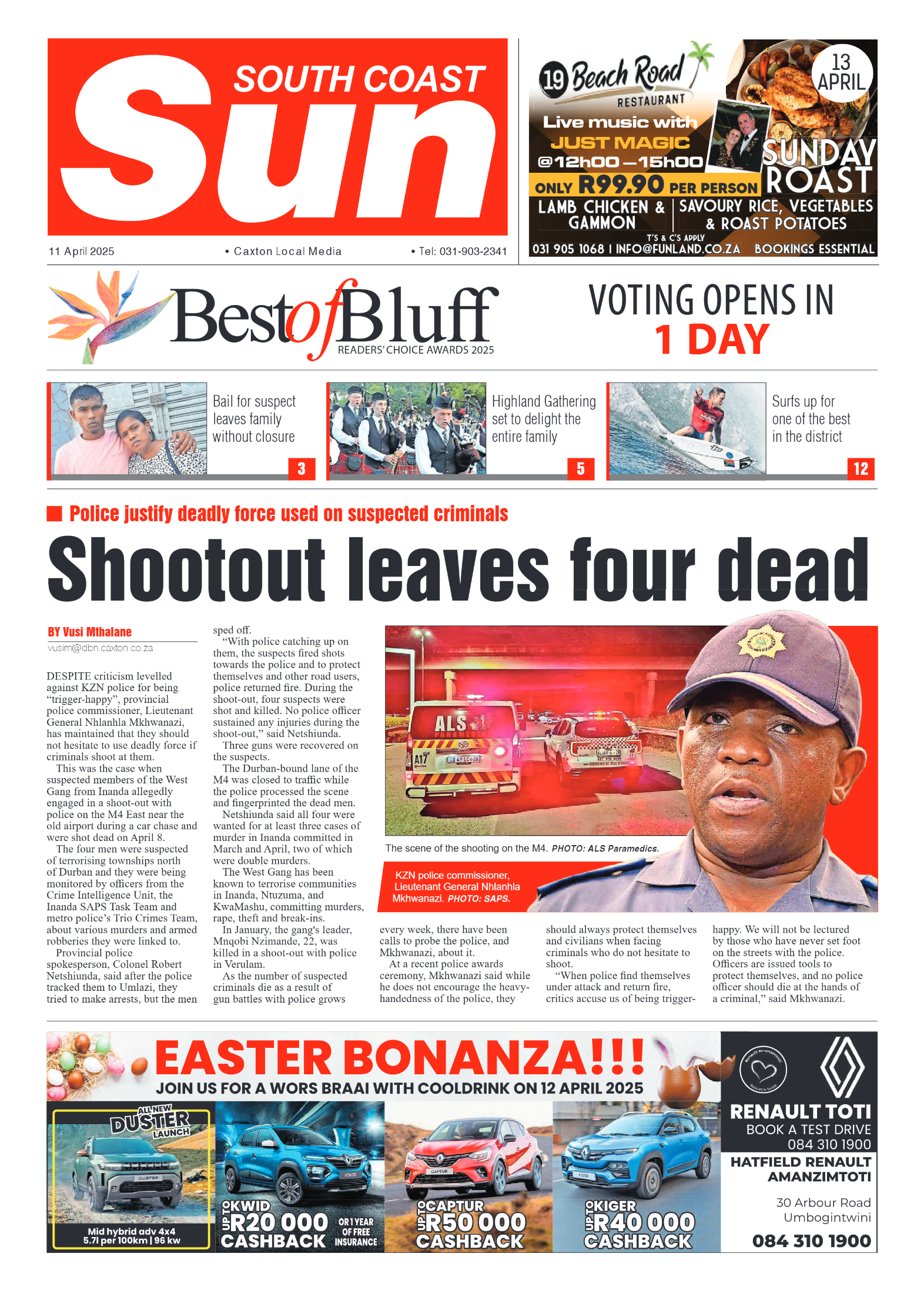 South Coast Sun 11 April 2025 page 1