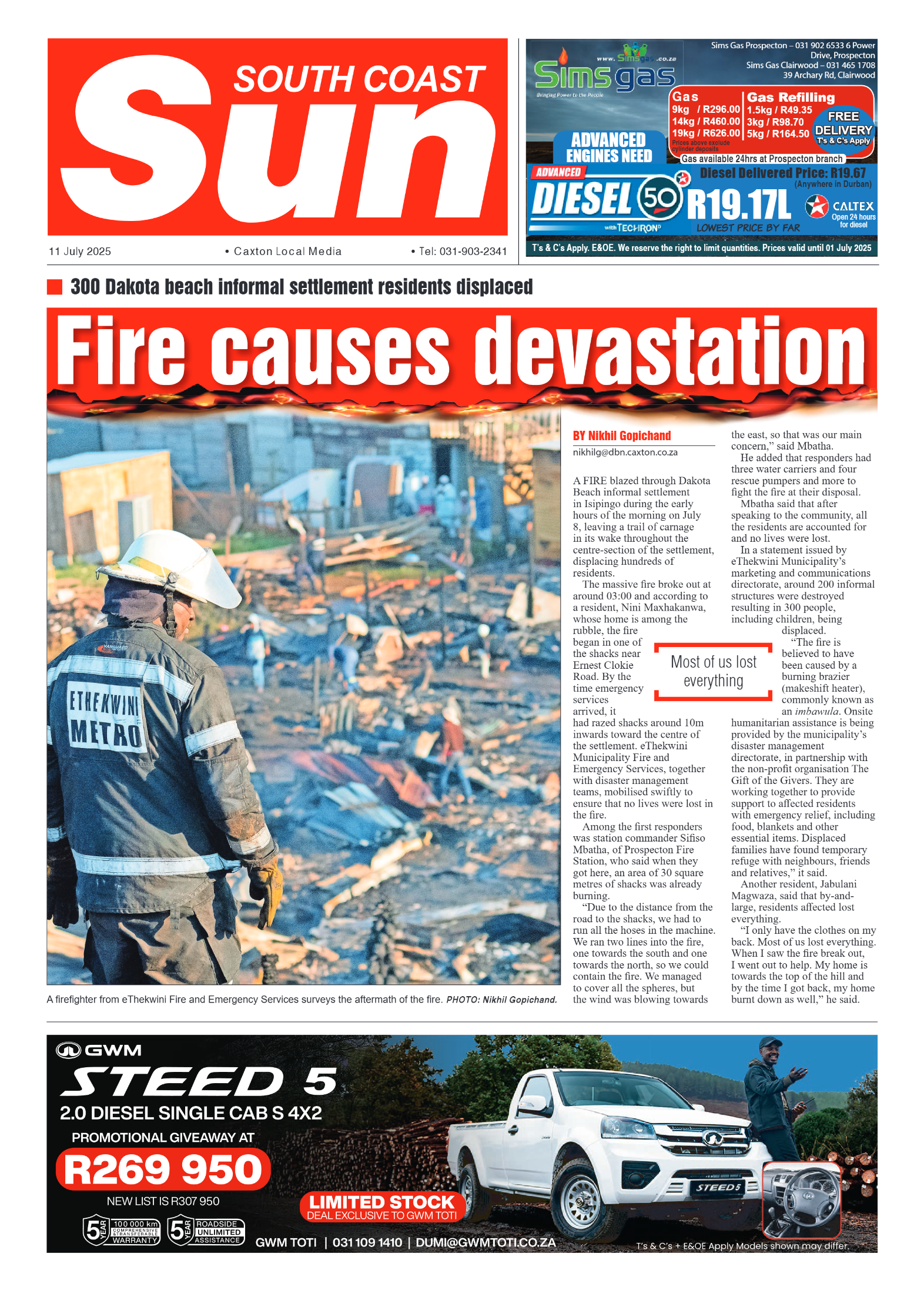 South Coast Sun 11 July 2025 page 1