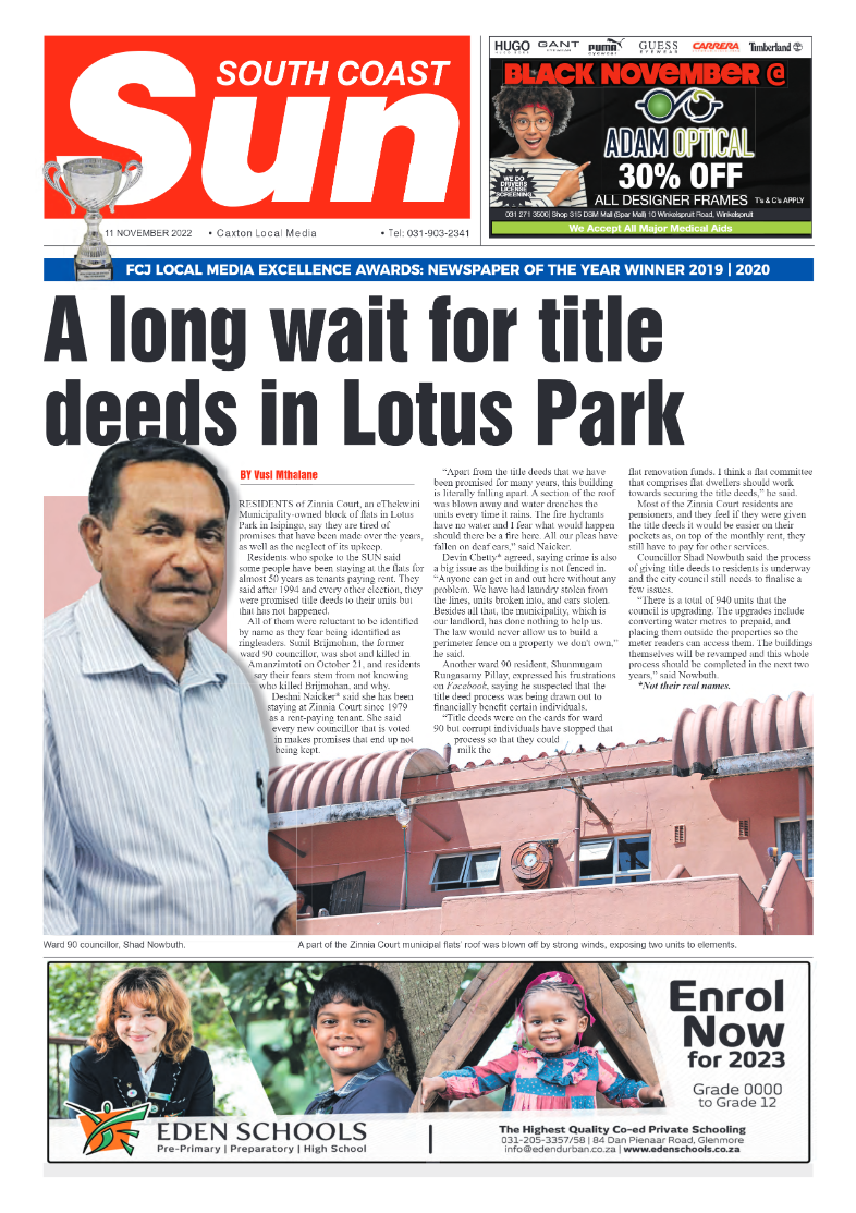 South Coast Sun 11 November 2022 page 1