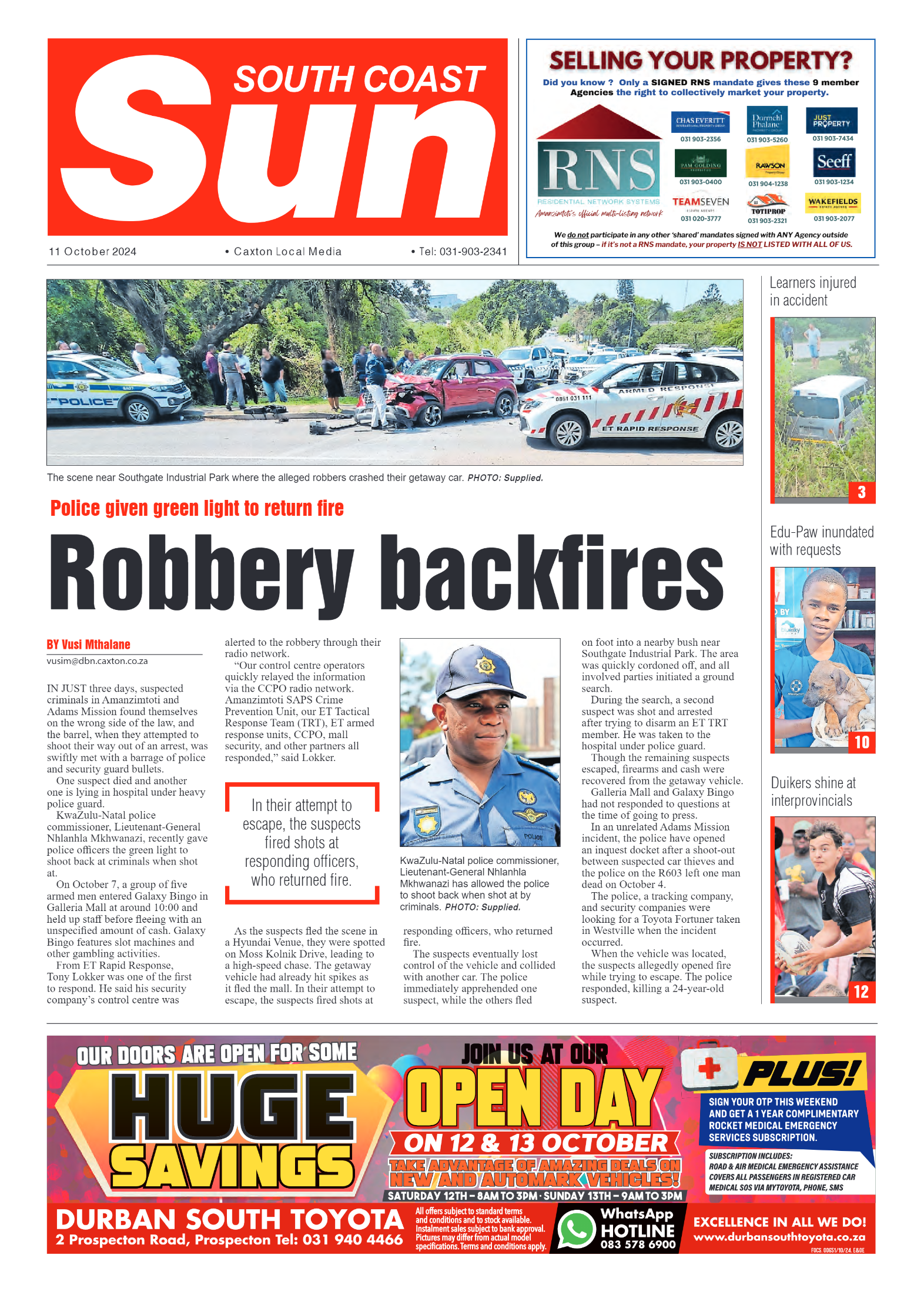 South Coast Sun 11 October 2024 page 1
