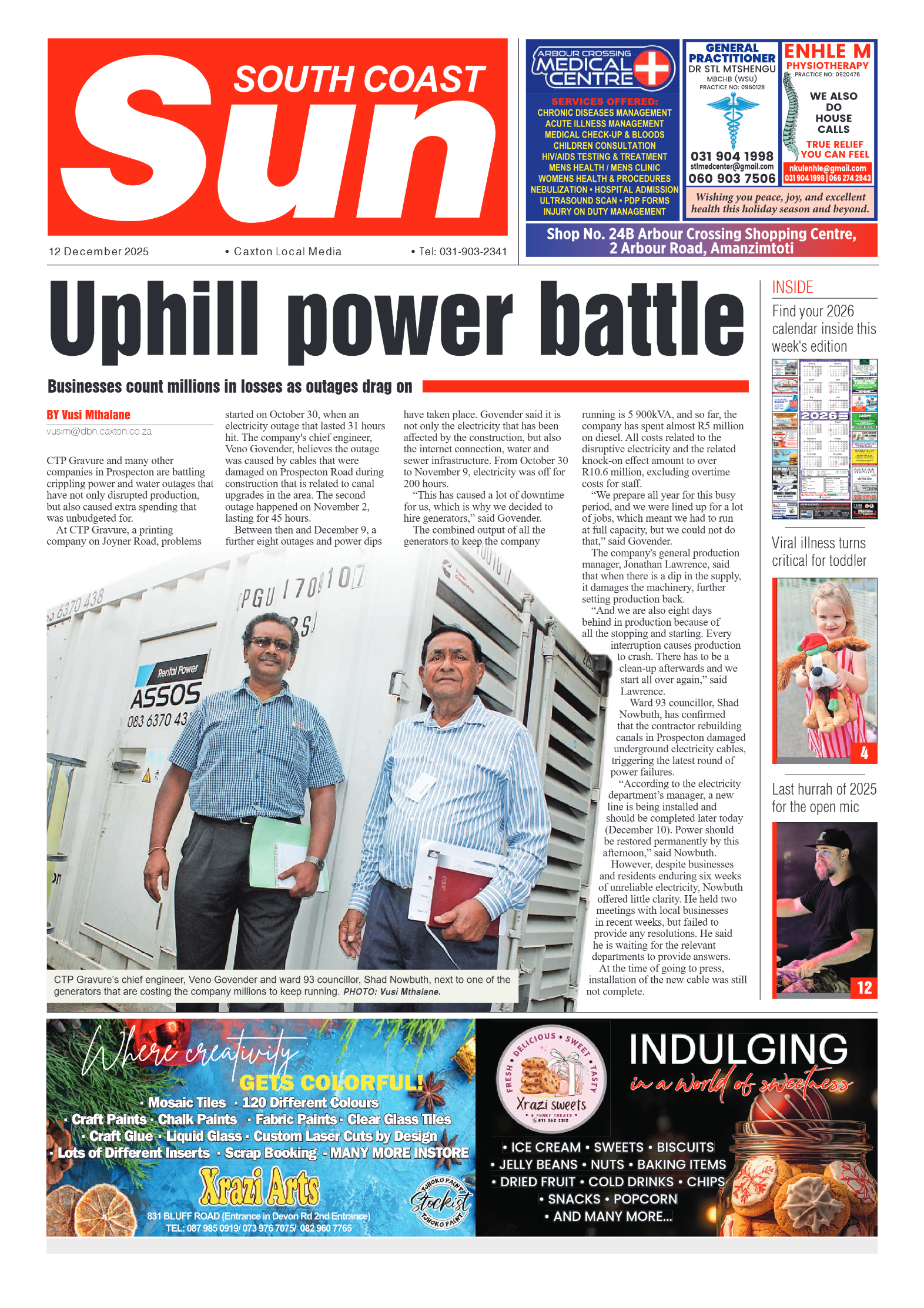 South Coast Sun 12 December 2025 page 1