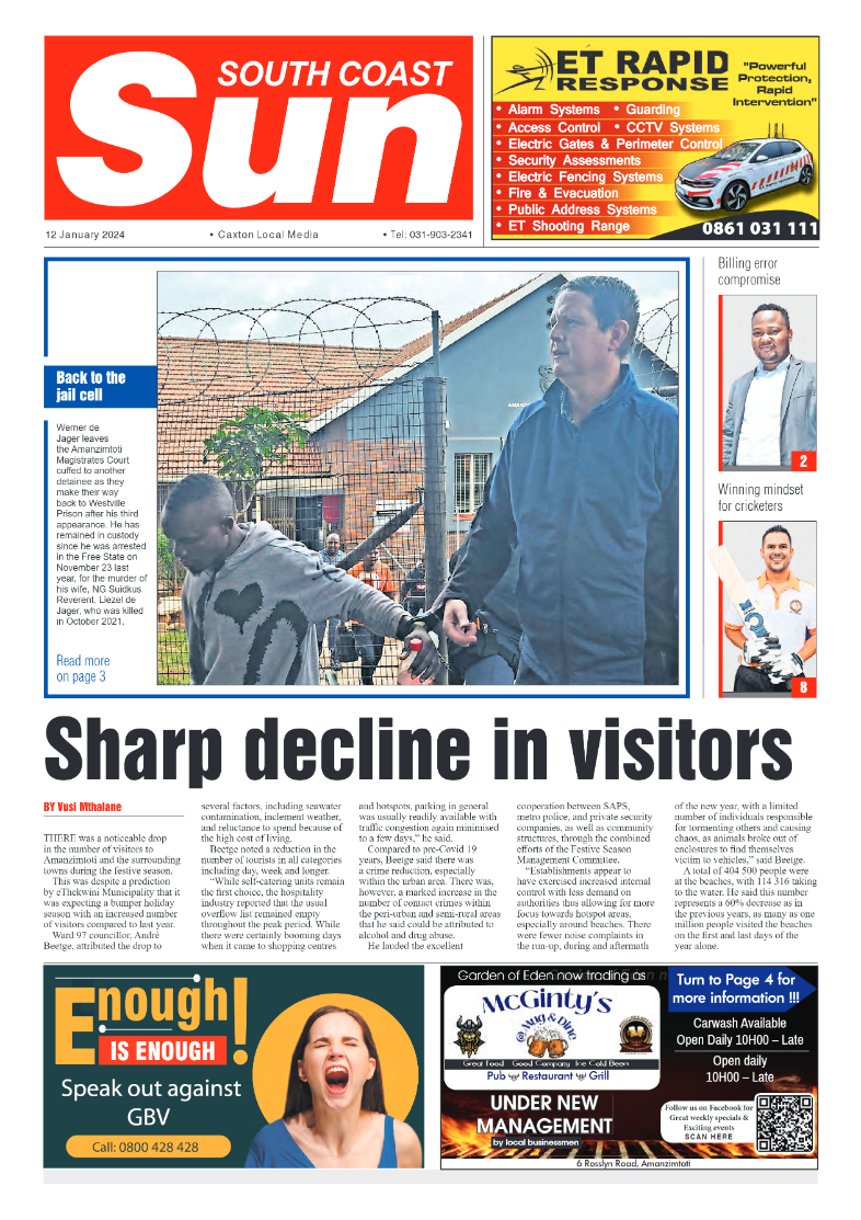 South Coast Sun 12 January 2024 page 1