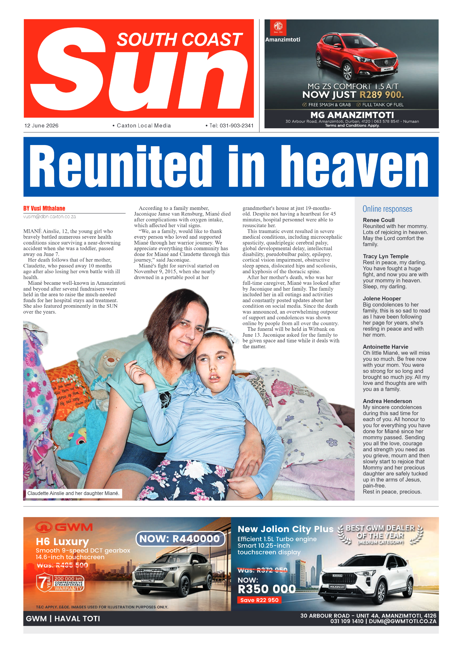 South Coast Sun 12 June 2026 page 1
