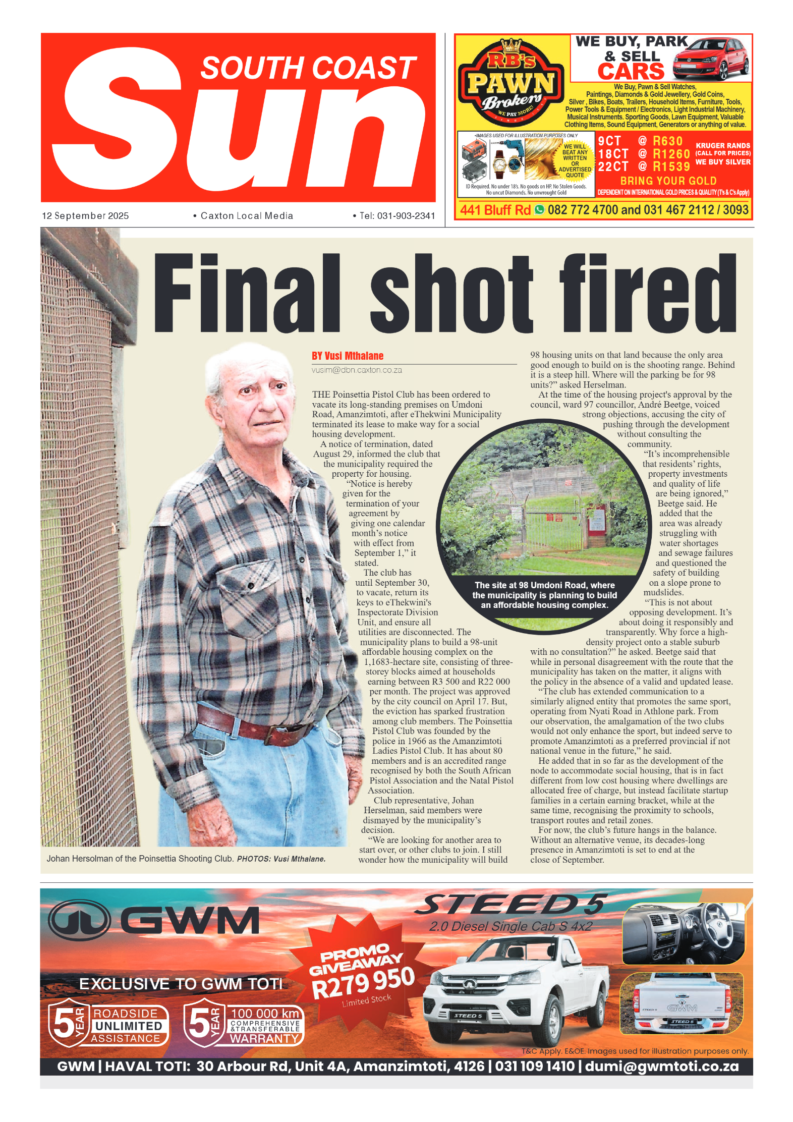 South Coast Sun 12 September 2025 page 1