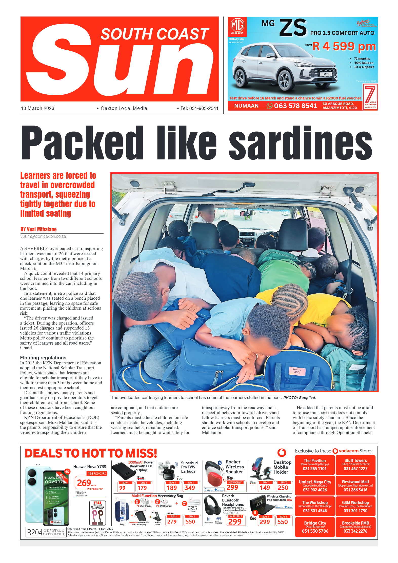 South Coast Sun 13 March 2026 page 1