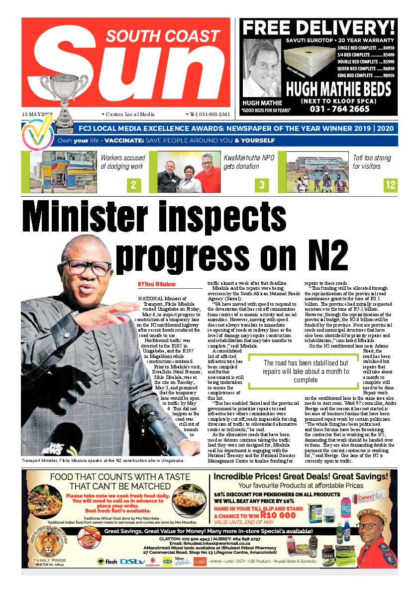 South Coast Sun 13 May 2022 page 1