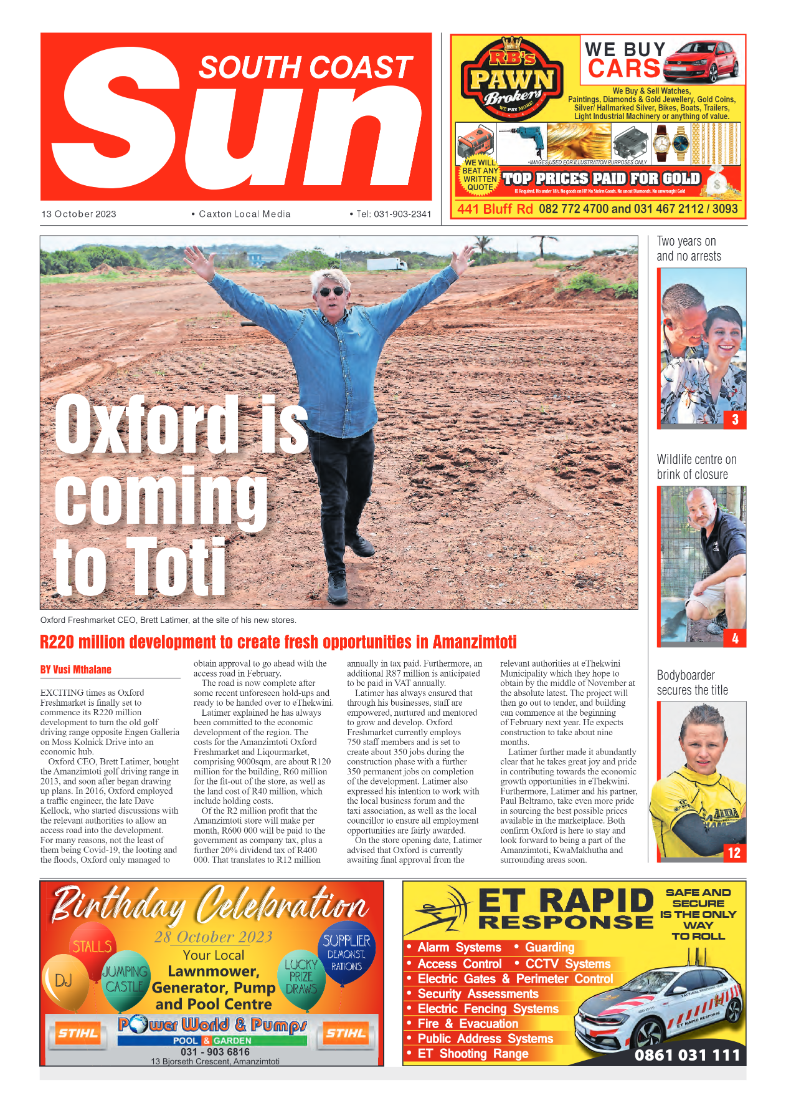 South Coast Sun 13 October 2023 page 1