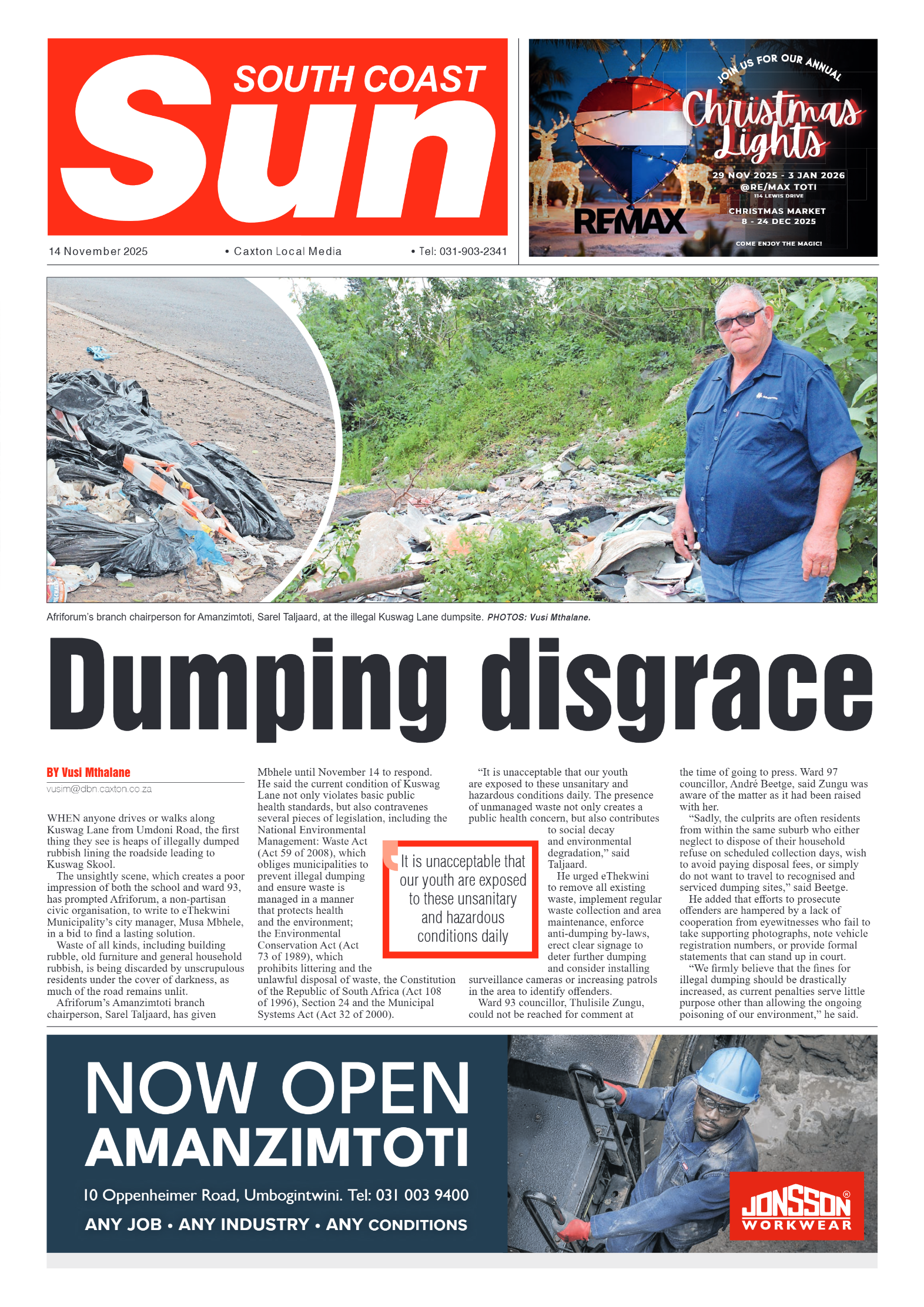 South Coast Sun 14 November 2025 page 1