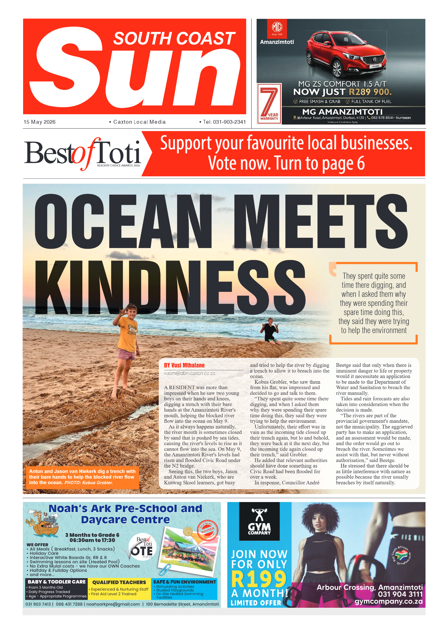 South Coast Sun 15 May 2026 page 1