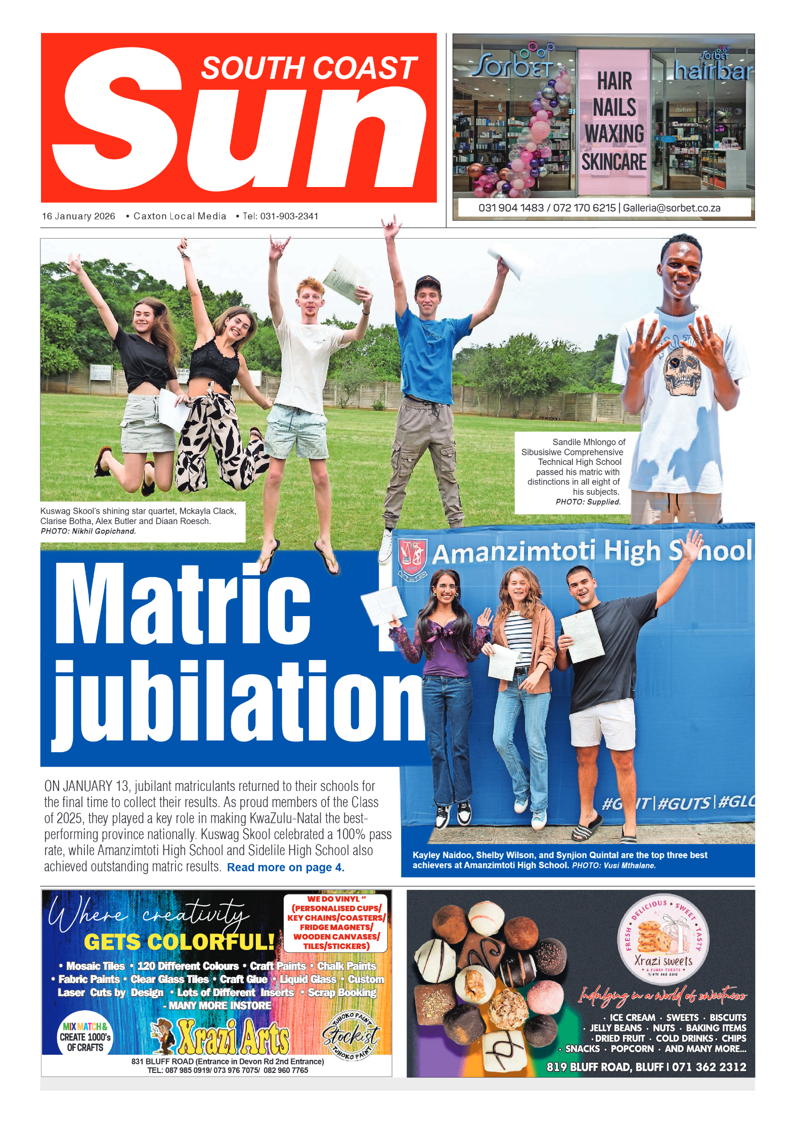 South Coast Sun 16 January 2026 page 1