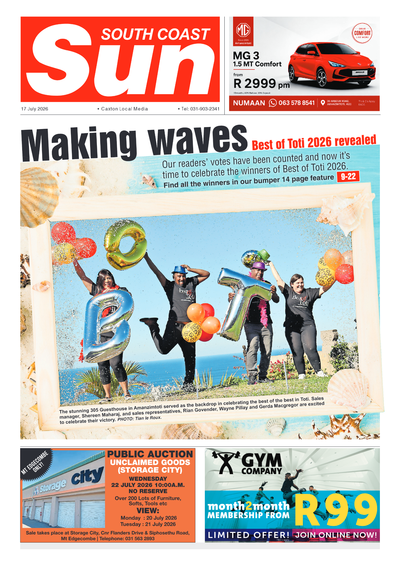 South Coast Sun 17 July 2026 page 1