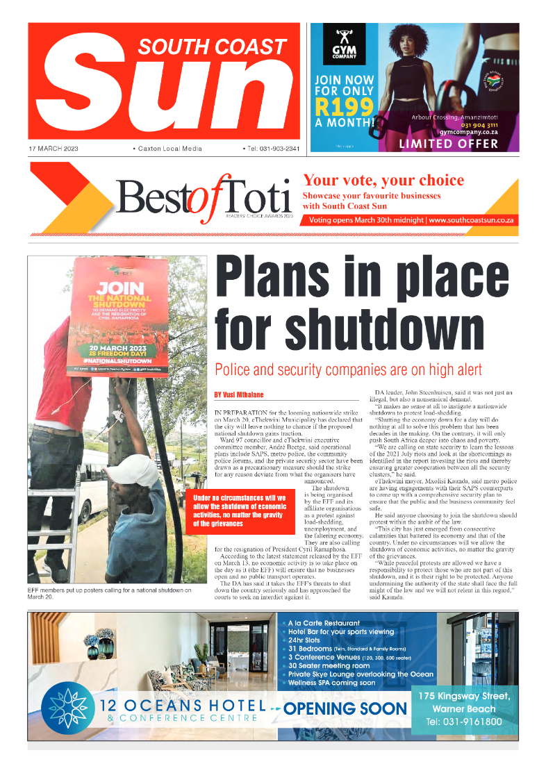 South Coast Sun 17 March 2023 page 1