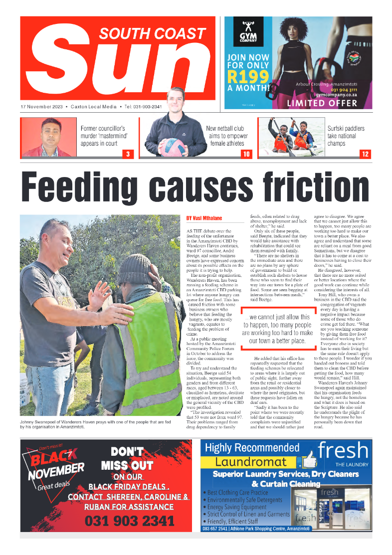 South Coast Sun 17 November 2023 page 1